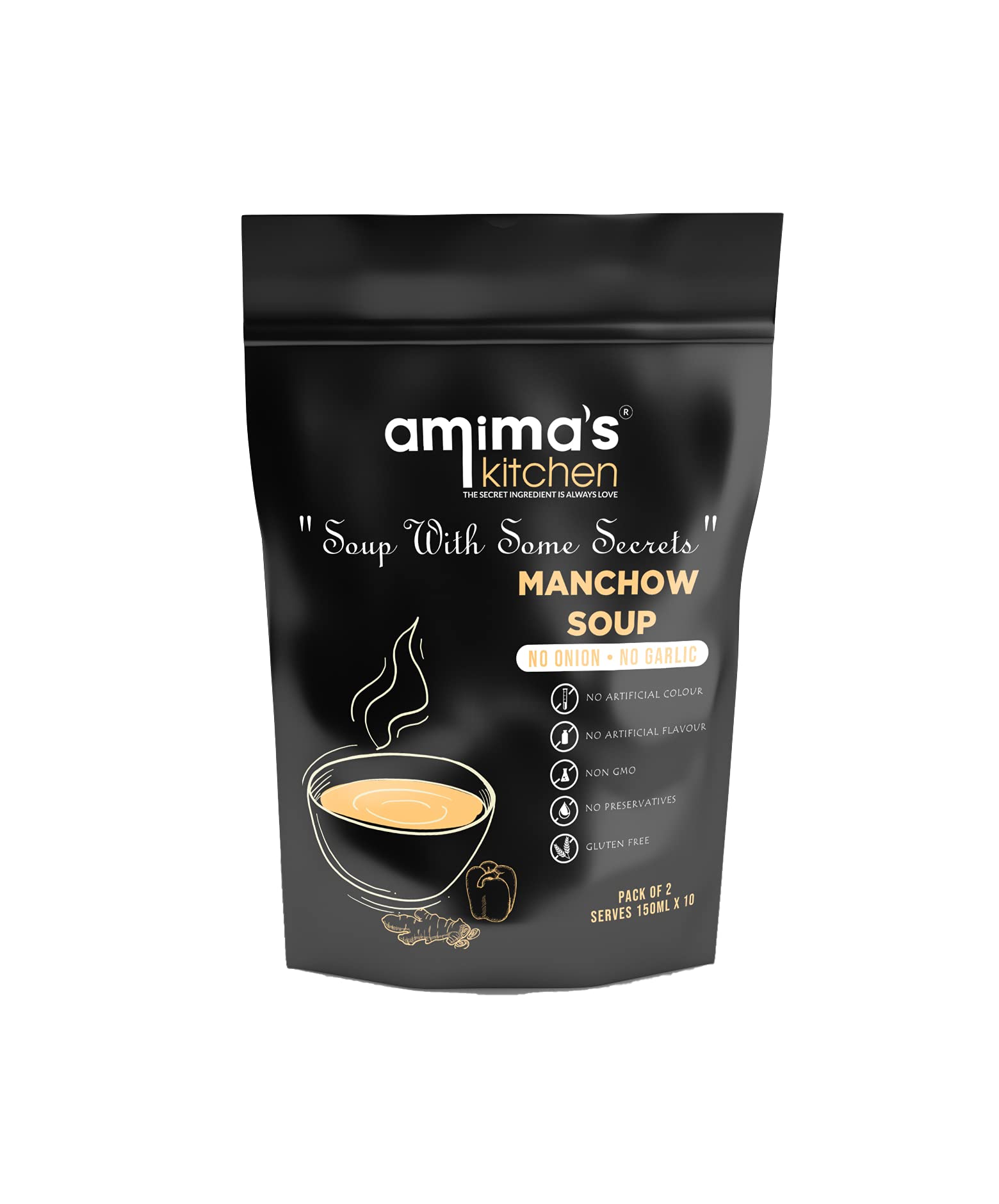 Amima's Kitchen Veg. Manchow Jain Soup (No Onion No Garlic) - 100 Grams [Serves 10] | Instant Soup Mix Powder | Ready To Cook | No Artificial Flavour & Colour | Gluten Free | Non GMO | Healthy Soup