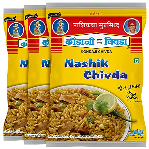 KONDAJI CHIVADA (कोंडाजी चिवडा)| Nashik Special Chivda without Onion Garlic| Jain Chivda | Pack of 3-250gm each (Total - 750gm) |No artificial colour, No Flavour, No preservative