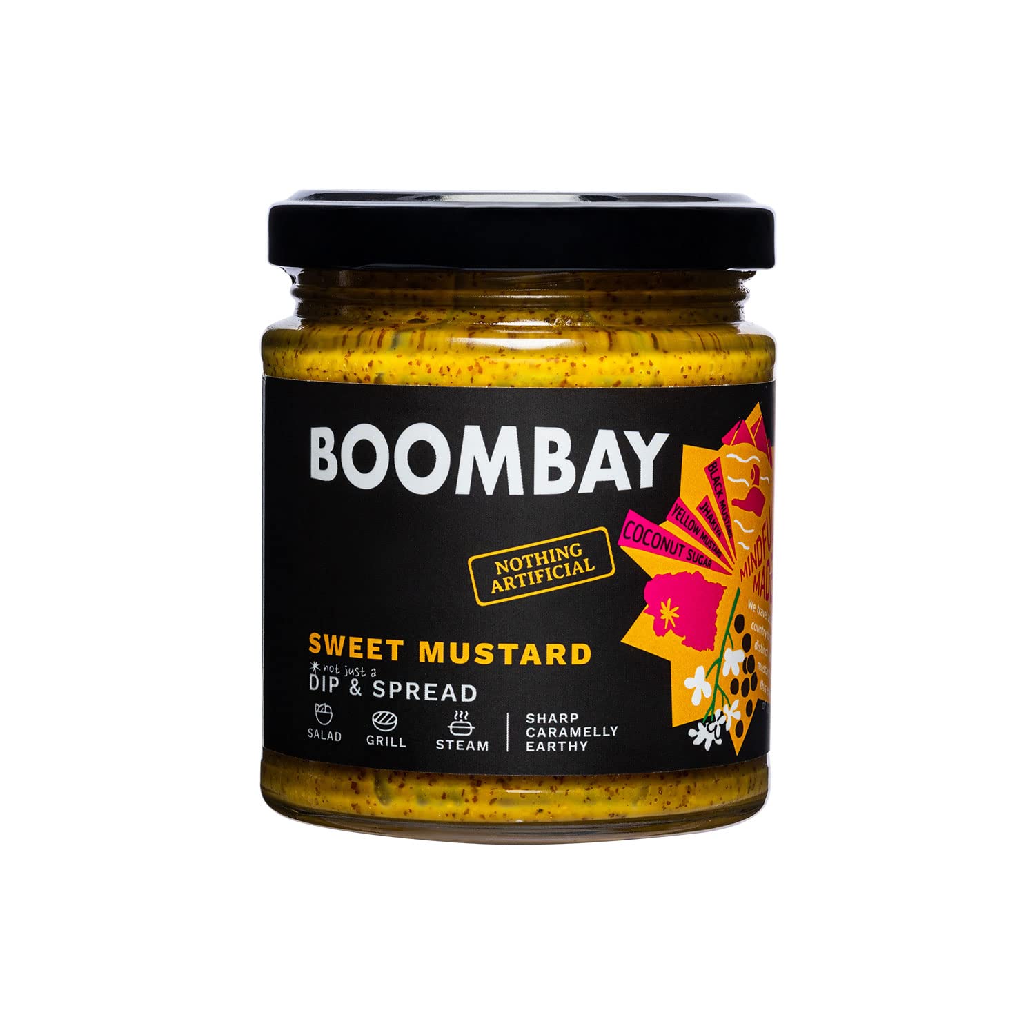 BOOMBAY Sweet Mustard Dip and Spread 190g | Nothing Artificial | No Bad Oils | No Refined Sugar | Plant Based | No Onion or Garlic | Use as a Salad Dressing, Marinade for Grill, Spread on Bread