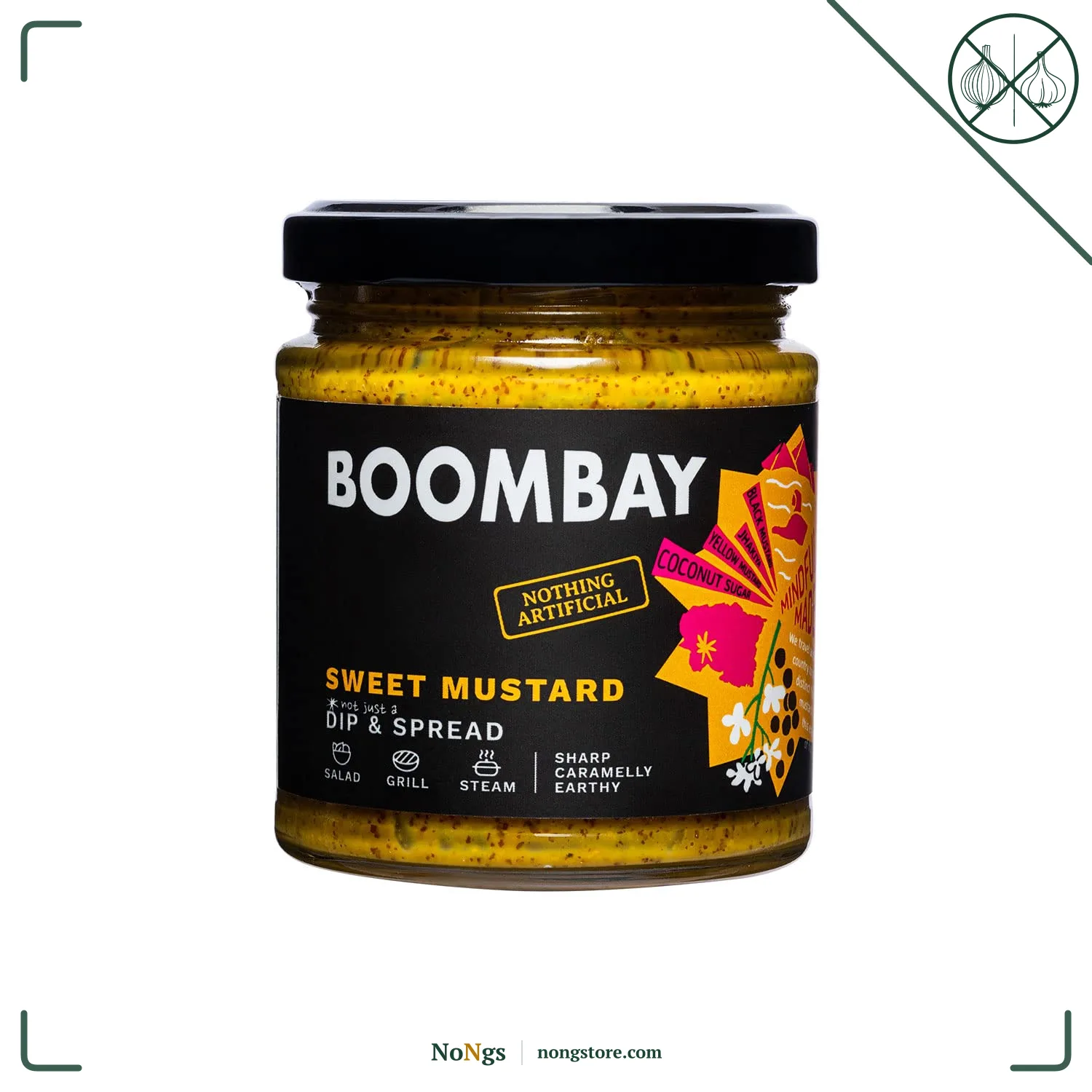 BOOMBAY Sweet Mustard Dip and Spread 190g | Nothing Artificial | No Bad Oils | No Refined Sugar | Plant Based | No Onion or Garlic | Use as a Salad Dressing, Marinade for Grill, Spread on Bread