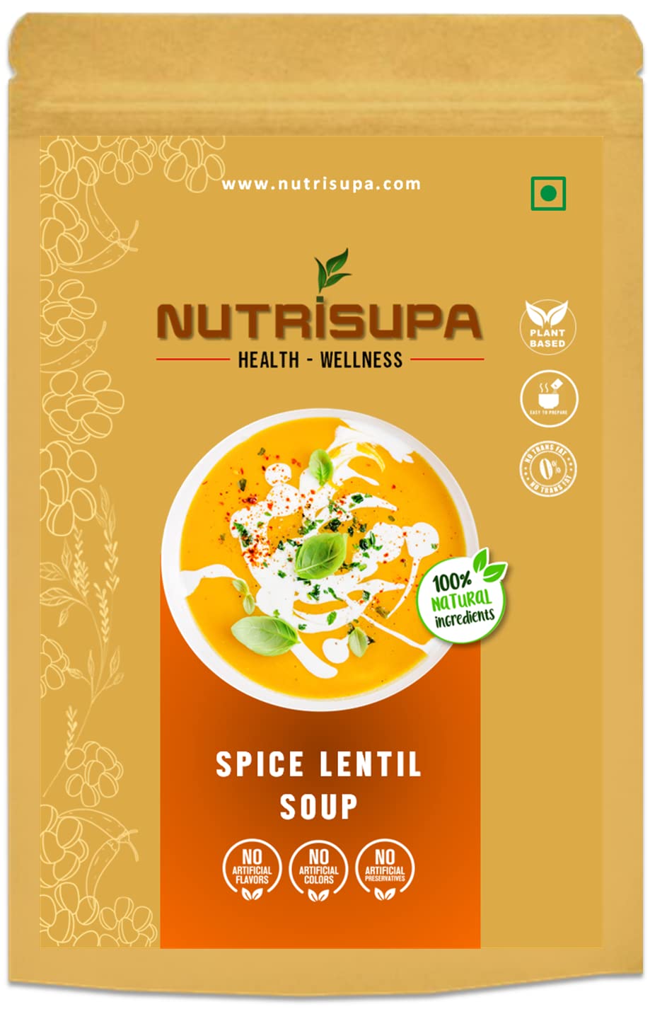 Nutrisupa spice lentil soup | Healthy and Natural| Vegan and plant based| no dairy no soy | Protein rich| trans fat free and zero cholesterol ready t cook | for digestive and gut health| 10cups per pack