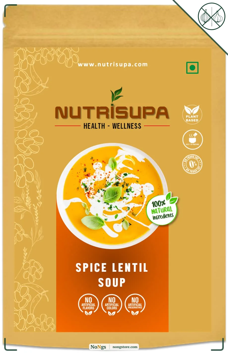 Nutrisupa spice lentil soup | Healthy and Natural| Vegan and plant based| no dairy no soy | Protein rich| trans fat free and zero cholesterol ready t cook | for digestive and gut health| 10cups per pack