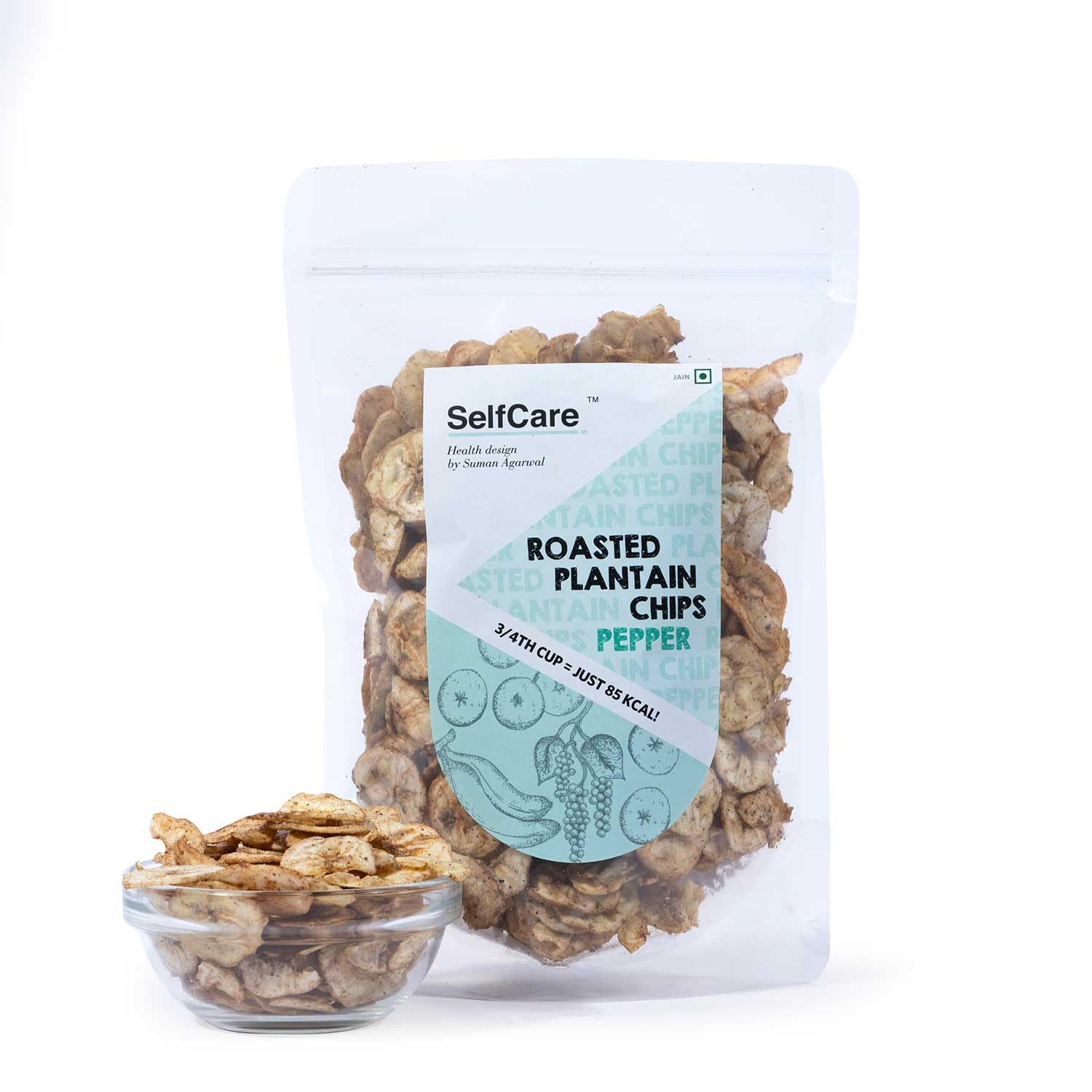 SelfCare By Suman Agarwal Roasted Plantain Chips - Pepper Pack of 1 125g | Healthy - Gluten Free | Savoury - Snack - Namkeen - Grocery | Mid Day - Workout - Tea time Snacking | Jain & Travel Friendly