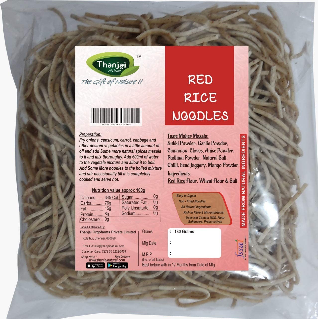 Thanjai Natural Millet Noodles 180 Grams X 4 Varieties (720 Grams) of Homemade Natural Foxtail | Little | Red Rice and Barnyard Millets Noodles(No Preservatives, No Chemicals, No Artificial Extract)