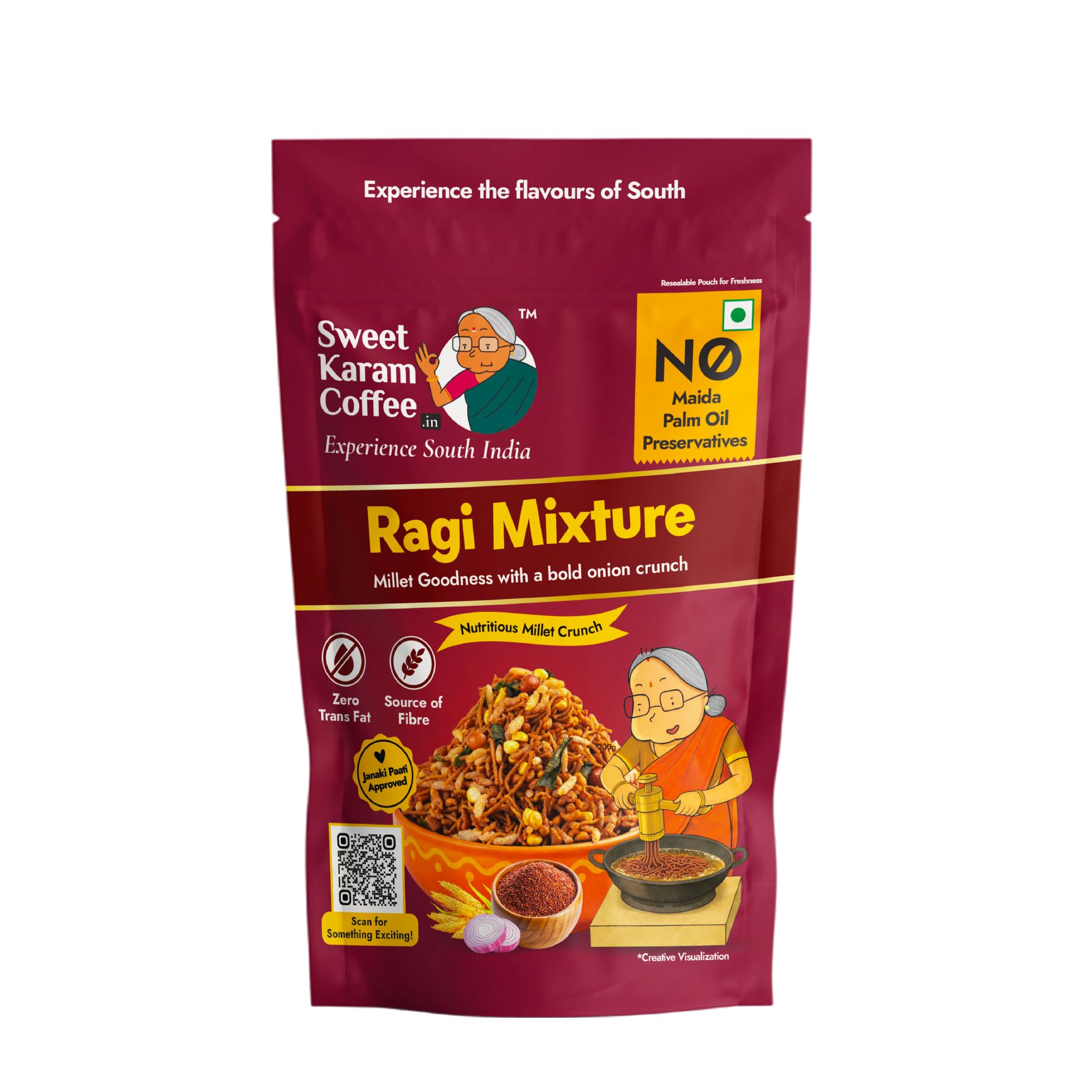 Sweet Karam Coffee Ragi Mixture - 95g | No Palm Oil or Preservatives | Authentic South Indian Savory Snack | Crispy Tea-Time Namkeen | Healthy Millet Mixture