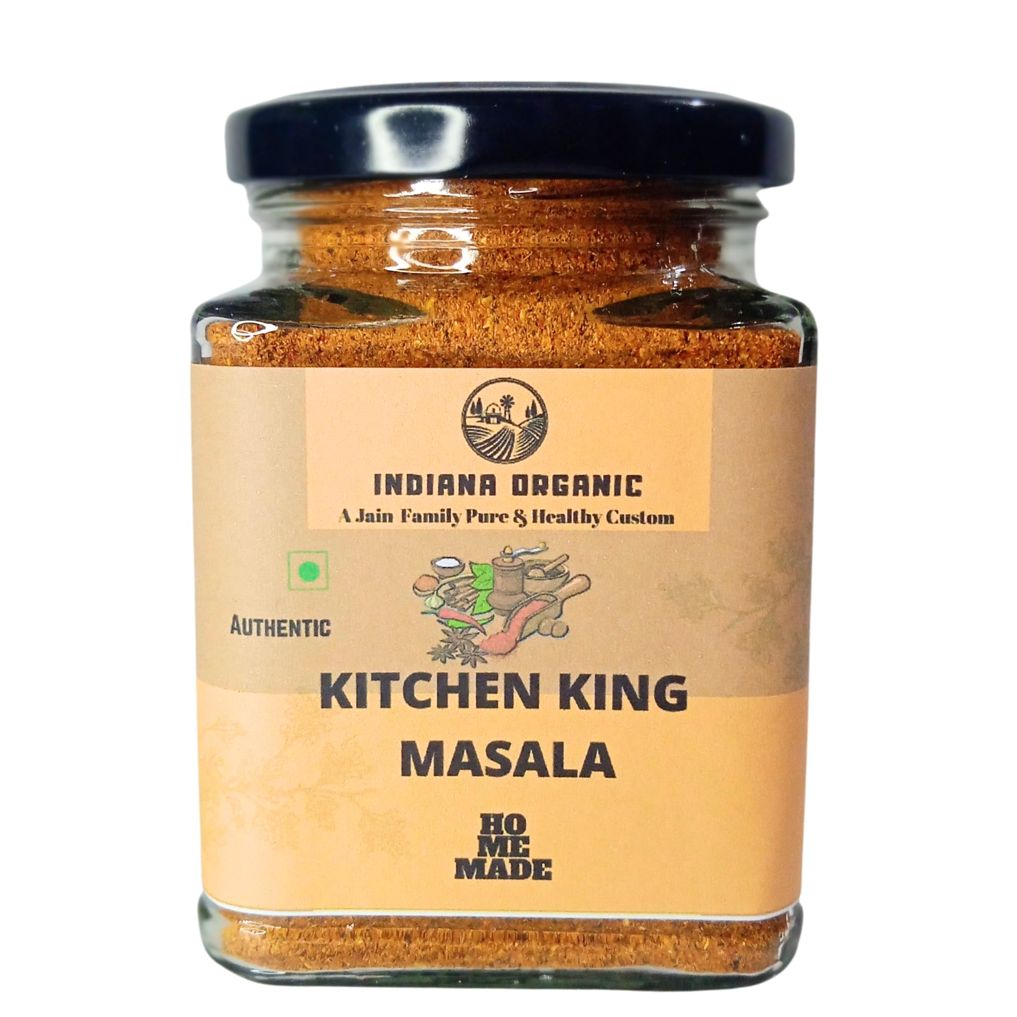Indiana Organic Kitchen King Masala (150g) | Pure Jain Masala - No Onion, No Garlic | Natural, Freshly Ground All-Purpose 23 Spices Blend | Authentic Homemade Taste | Gluten-Free & Vegan