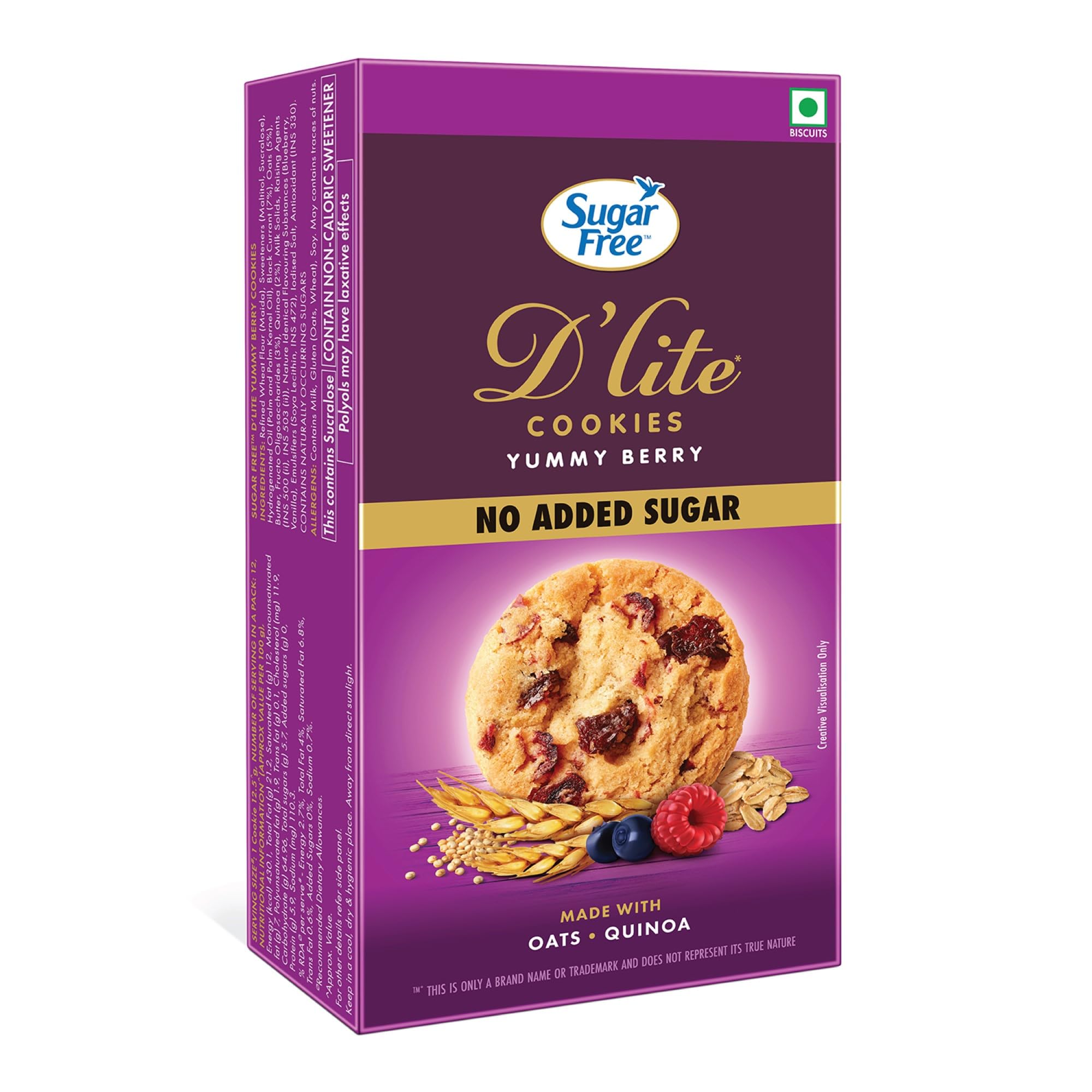 Sugar Free D’Lite Yummy Berry Cookies | Zero Added Sugar | Made with Oats & Quinoa 150g