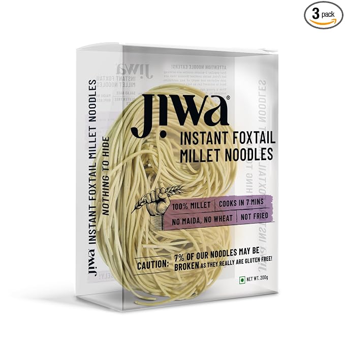 Jiwa Instant Foxtail Millet Noodles | Cooks in 7 minutes | Ready to Cook | 100% Millet | No Maida, No Atta | Not Fried | Gluten Free | 200 g (Pack of 3)