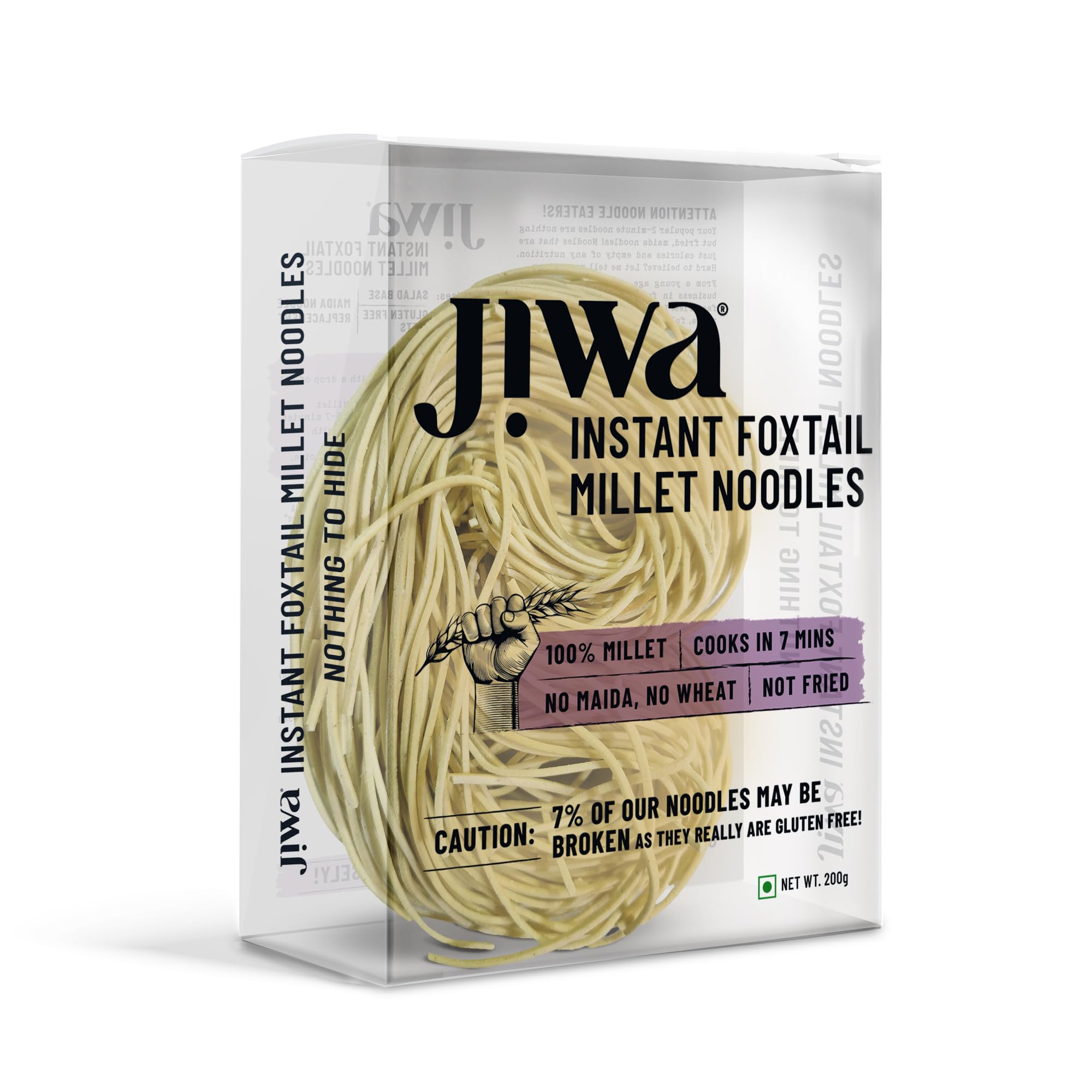 Jiwa Instant Foxtail Millet Noodles | Hakka Noodles | Cooks in 7 minutes | Ready to Cook | 100% Millet | No Maida, No Atta | Not Fried | Gluten Free | 200 g