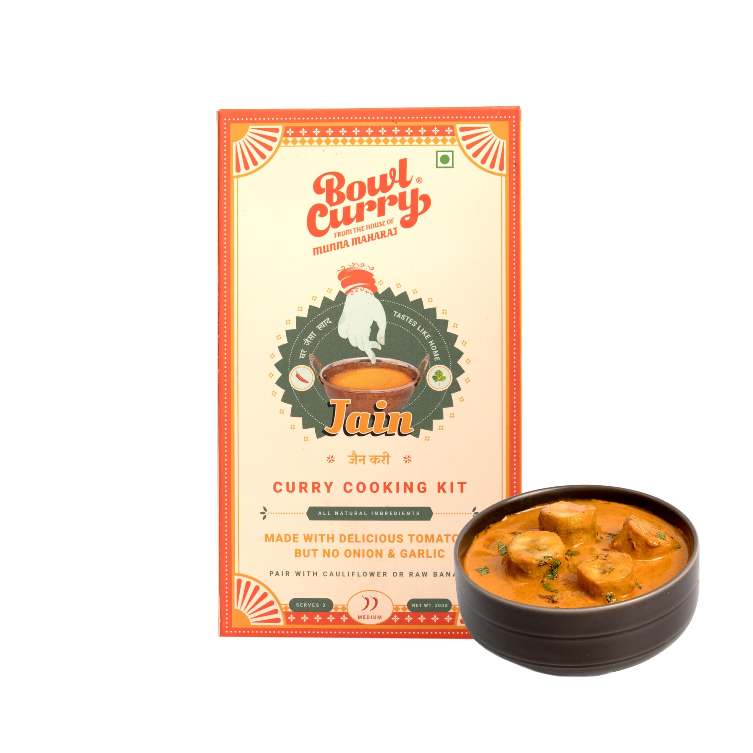Bowl Curry Jain Curry Paste 300g | Ready to Cook Indian Gravy in 10 Min | No Onion No Garlic | Made With Juicy Tomatoes & Authentic Spices | No Preservatives or Artificial Colours | Serves 3
