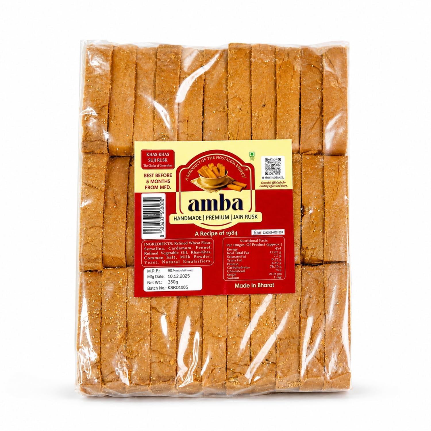 Khas-Khas Suji Rusk (350g) – Premium Poppy Seed Semolina Toast – Handmade Jain Rusk with Cardamom & Fennel – Traditional 1984 Recipe – Crispy Tea-Time Snack