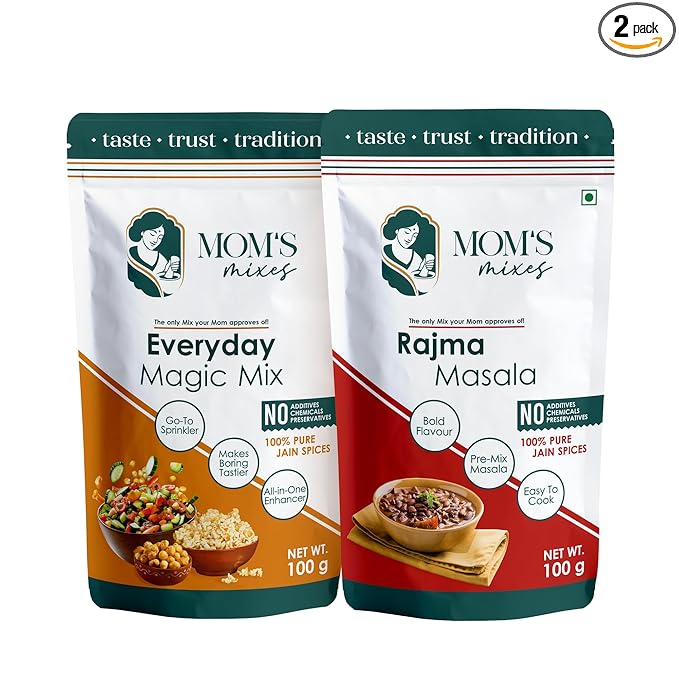 Mom’s Mixes Combo of 2 | Everyday Magic Mix + Rajma Masala | 100% Pure Jain Spices | No Onion No Garlic | No Preservatives | No MSG | No Added Colours | 200g
