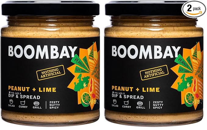 BOOMBAY Peanut + Lime Dip and Spread 190g | Nothing Artificial | No Bad Oils | No Refined Sugars | Plant Based | No Onion or Garlic | Use as a Salad Dressing, Curry Paste, Marinade for Grill, Spread on Bread