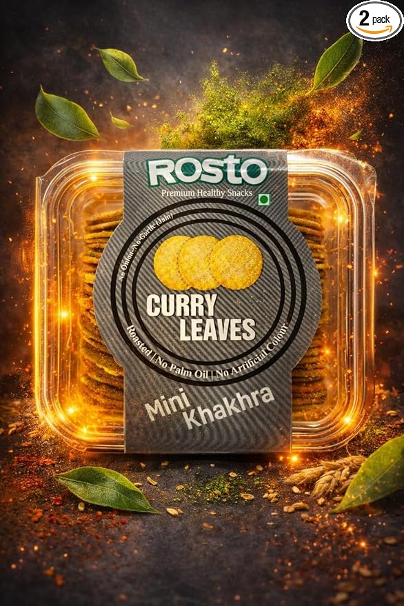 Rosto Mini Khakhra, Curry Leaves Flavour, Roasted, No Palm Oil, No Artificial Colour, 200 gm (pack of 2)