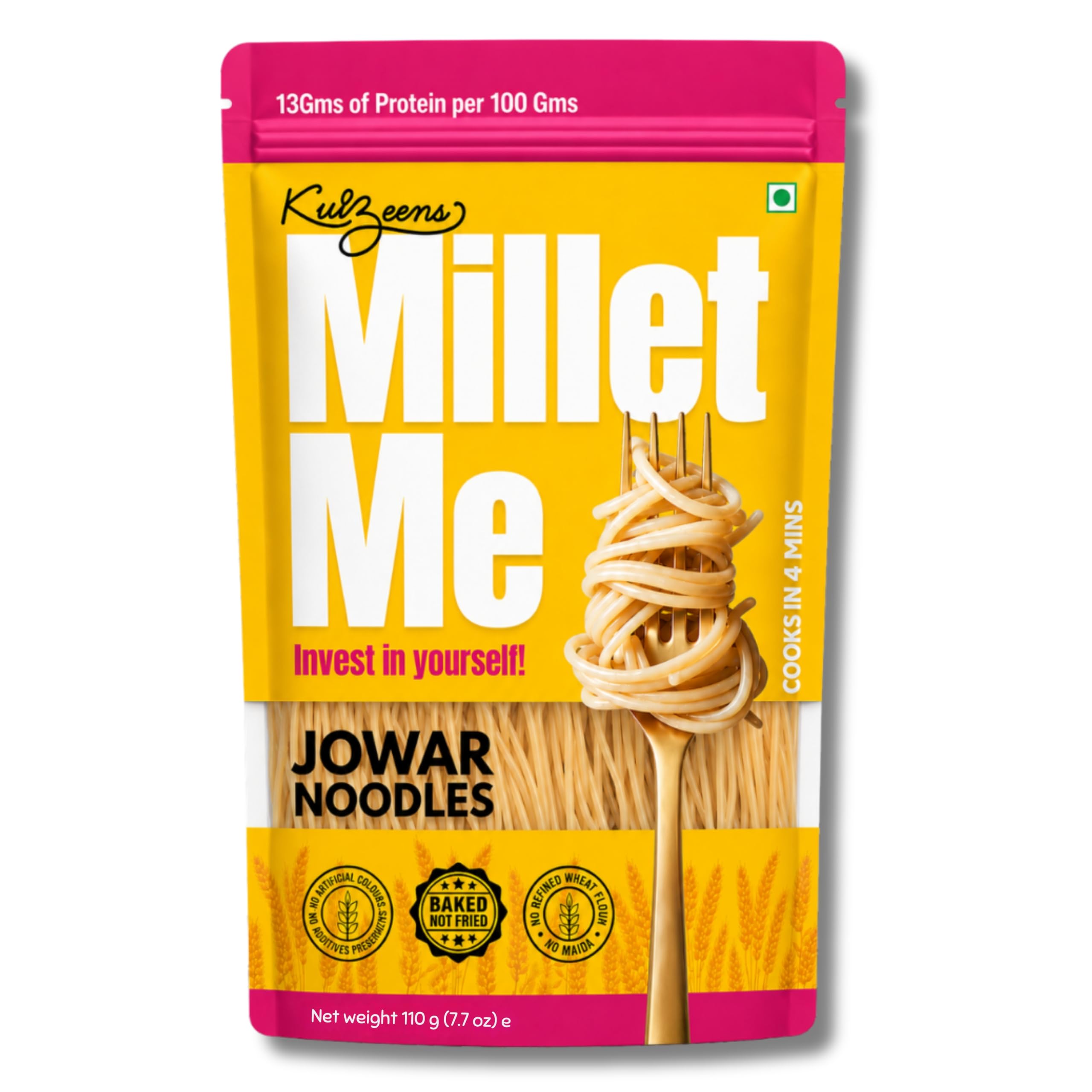 Millet Me by Kuizeens Gluten-Free Jowar Noodles - 110g | High-Protein SorghumNoodles | Gluten-Free Delight | Easy-to-Make | No MSG | No Preservatives | Low Glycemic |Jain | No Onion & Garlic