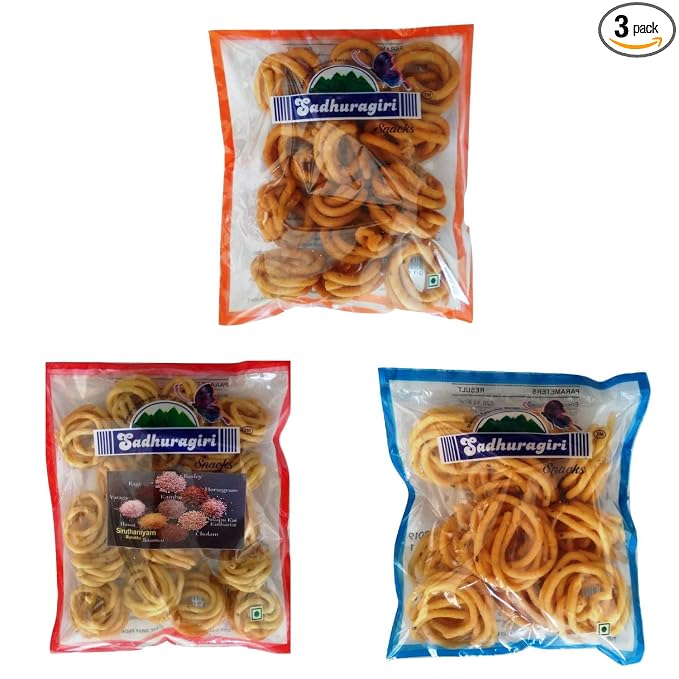 Sadhuragiri Spicy Muruku | Thenkuzhal Murukku | Multi Millet Mrukku Combo (120g x Pack of 3)