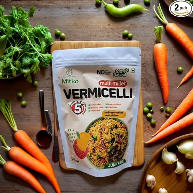 Mitko Vermicelli | Multi Millet Healthy Vermicelli | No Maida | High Fibre | High Protein | Ready in 10 Minutes (2 × 200 g)