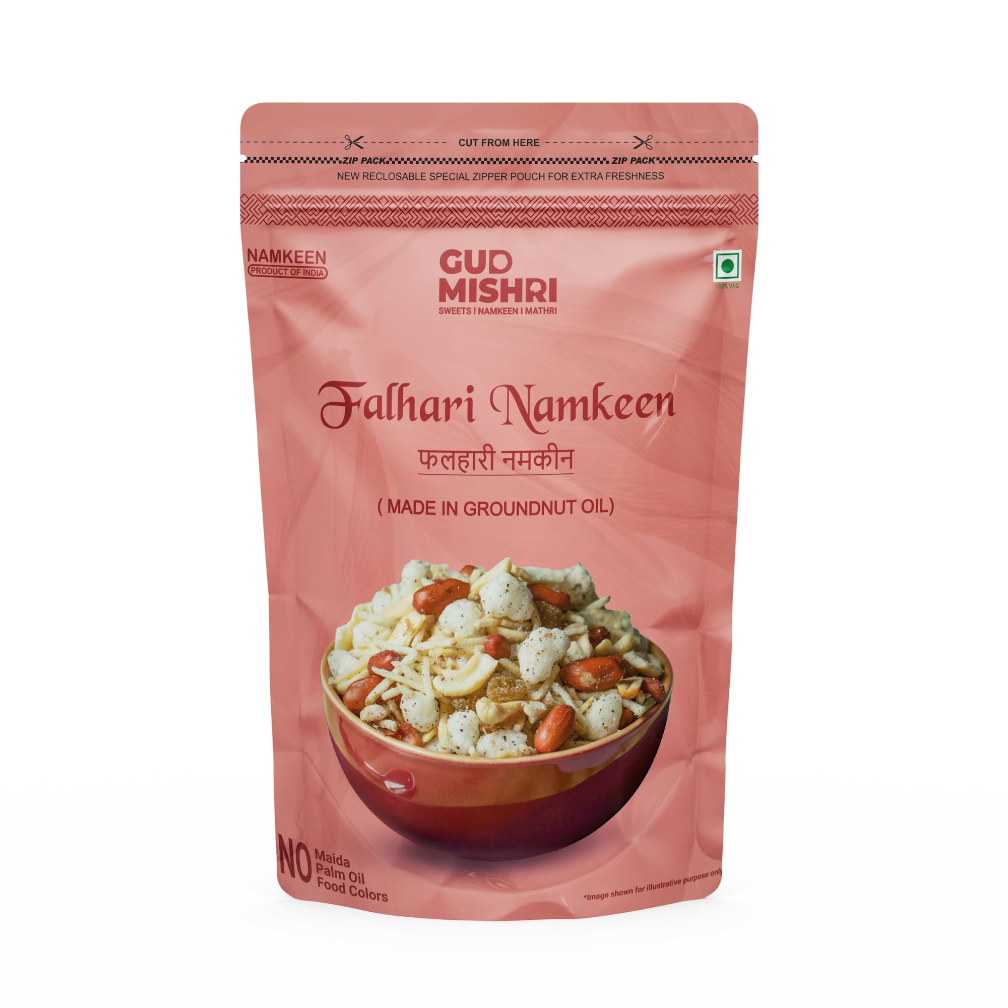 Gud Mishri Falahari Namkeen 380 Gm | Navratri Special Vrat Snack Mix | Healthy Upwas & Fasting Namkeen | Made with Groundnut Oil | No Onion, No Garlic, No Palm Oil | Crispy Khatta Meetha Farali Mixture