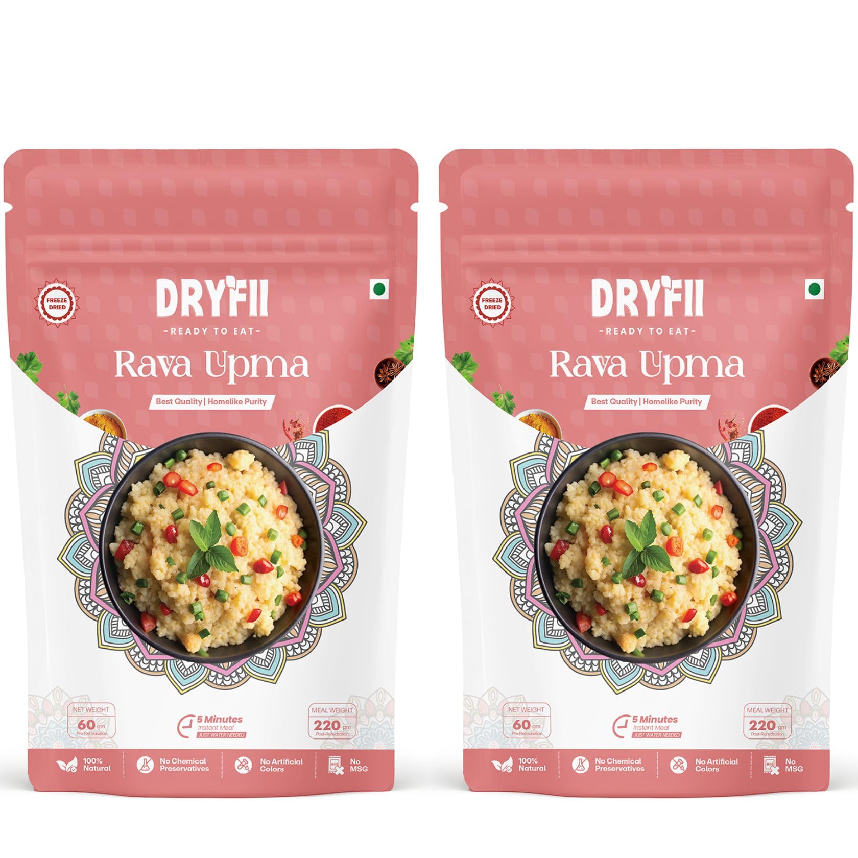 Dryfii Ready-to-Eat Instant Jain Upma | Pure Veg | Freeze Dried | No Onion, No Garlic | Rehydrated Weight 440 g