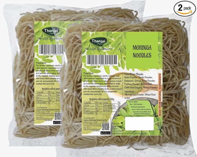 Thanjai Natural Moringa Noodles 180 Grams X 2 (No Maida Hakka Noodles, Not Fried, No MSG, Classic and Mild Millet Noodles No Preservatives, No Chemicals, No Artificial Extract)