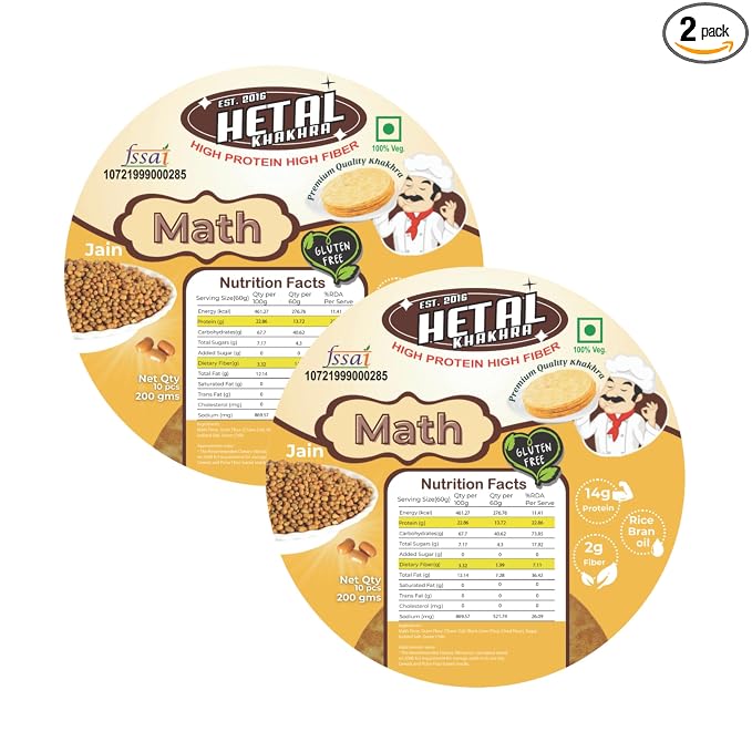 Math Khakhra JAIN | Gluten Free | Crispy| Ready To Eat | High Protein High Fiber| No Palm Oil | 200g Vacuum Pack Of 2