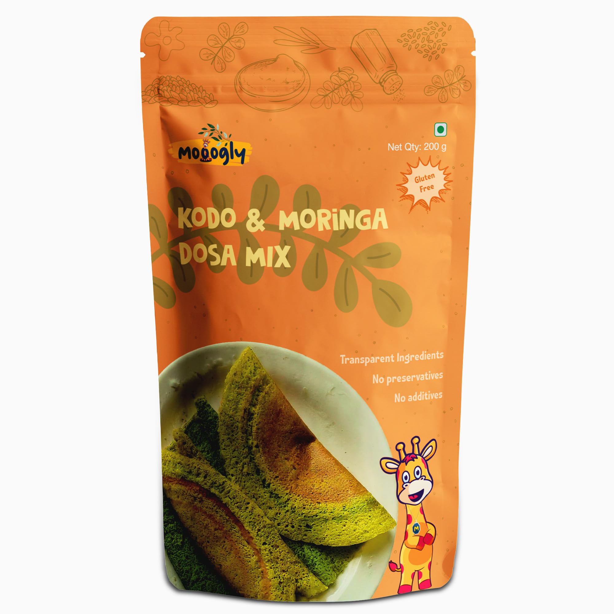 Kodo & Moringa Dosa Mix 200g - Gut Friendly Instant Breakfast | Vegan & Gluten-Free | High Protein & Fiber | No Additives or Preservatives | Easy to Cook Instant Chilla Mix for Busy Morning