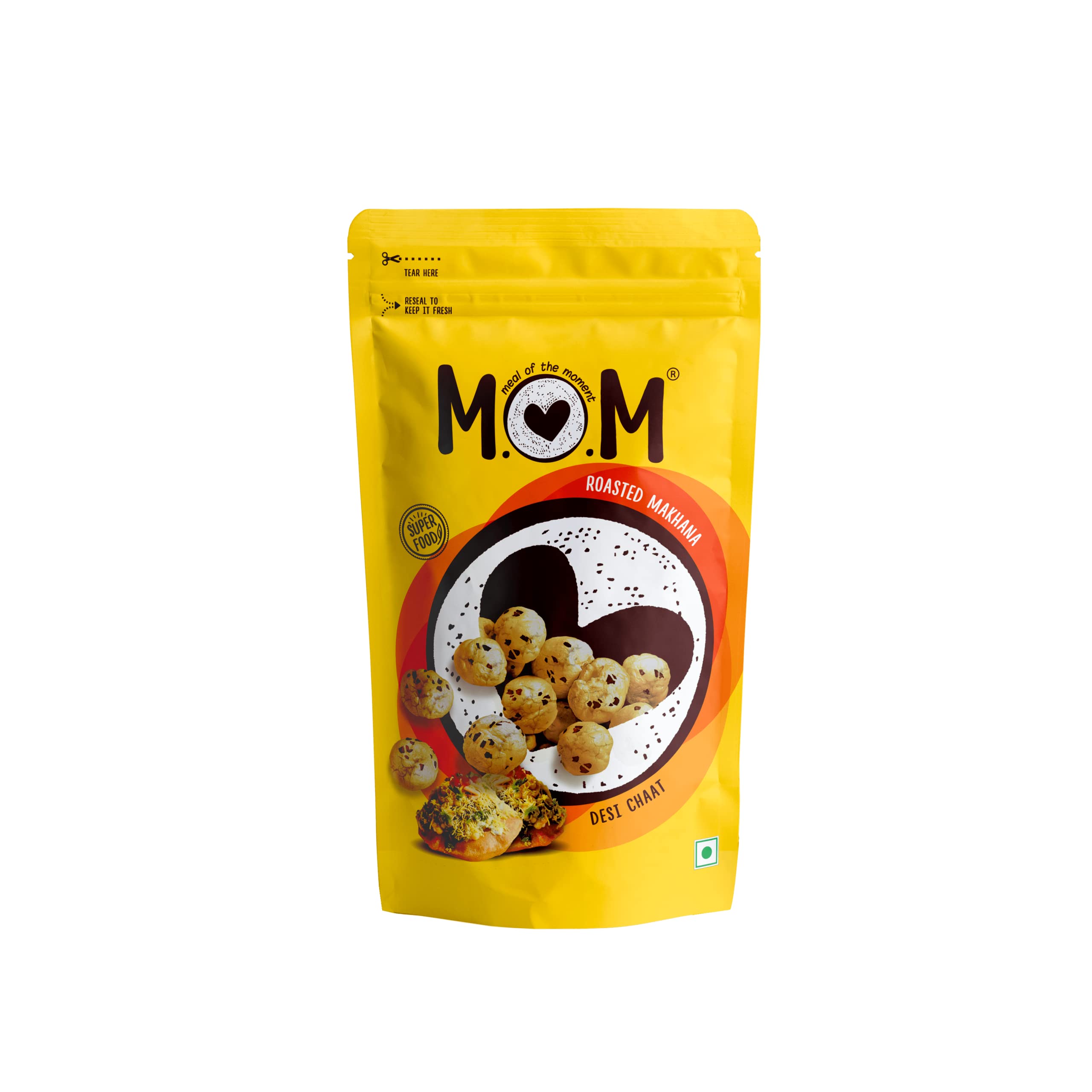 MOM - Meal of the Moment, Roasted Desi Chaat Makhana, 52g / 56g | Gluten Free | Anti Oxidants | MSG Free | Zero Trans Fat | No added Preservatives and No Artificial Flavours | No Onion No Garlic