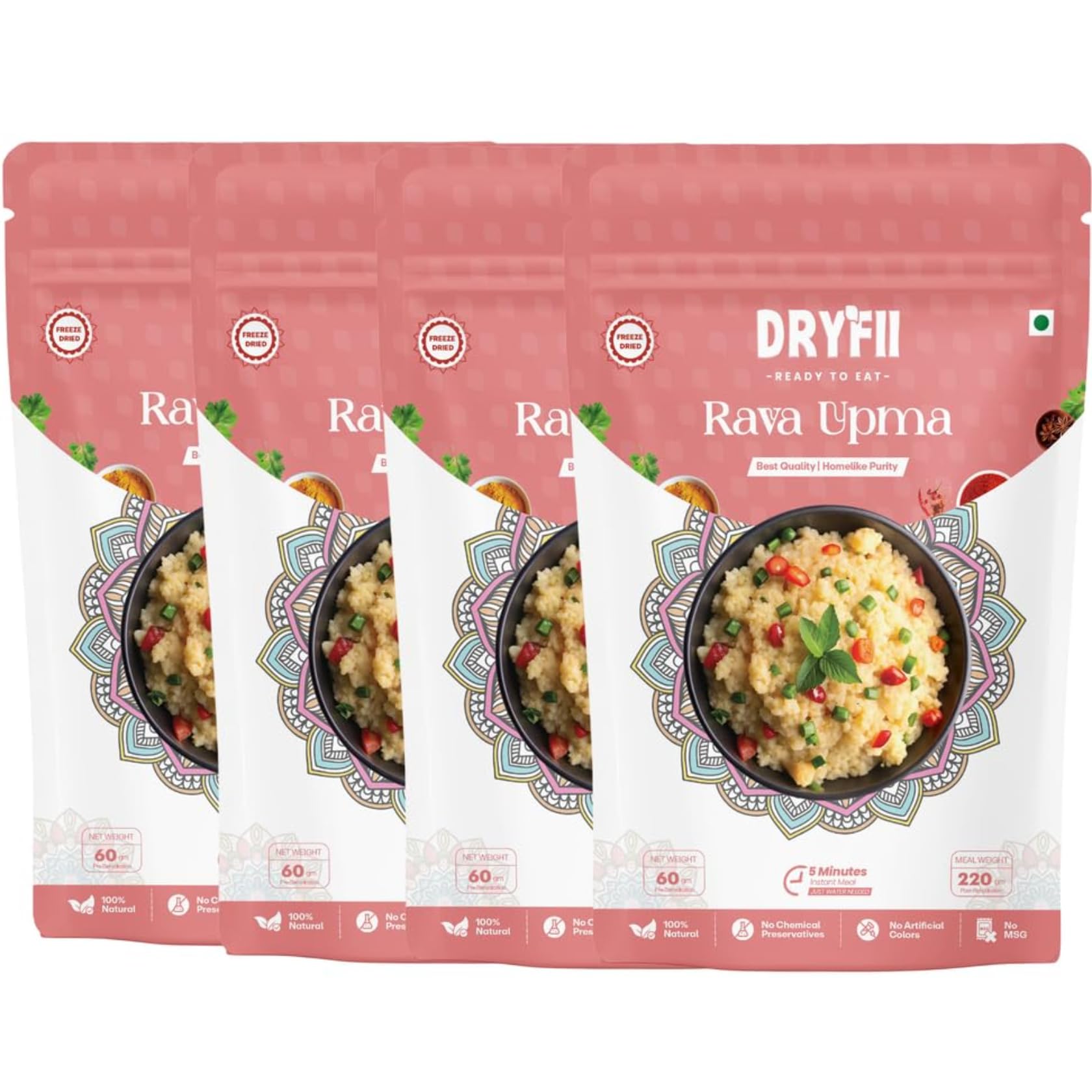 Dryfii Ready-to-Eat Instant Jain Upma | Pure Veg | Freeze Dried | No Onion, No Garlic | Rehydrated Weight 880 g