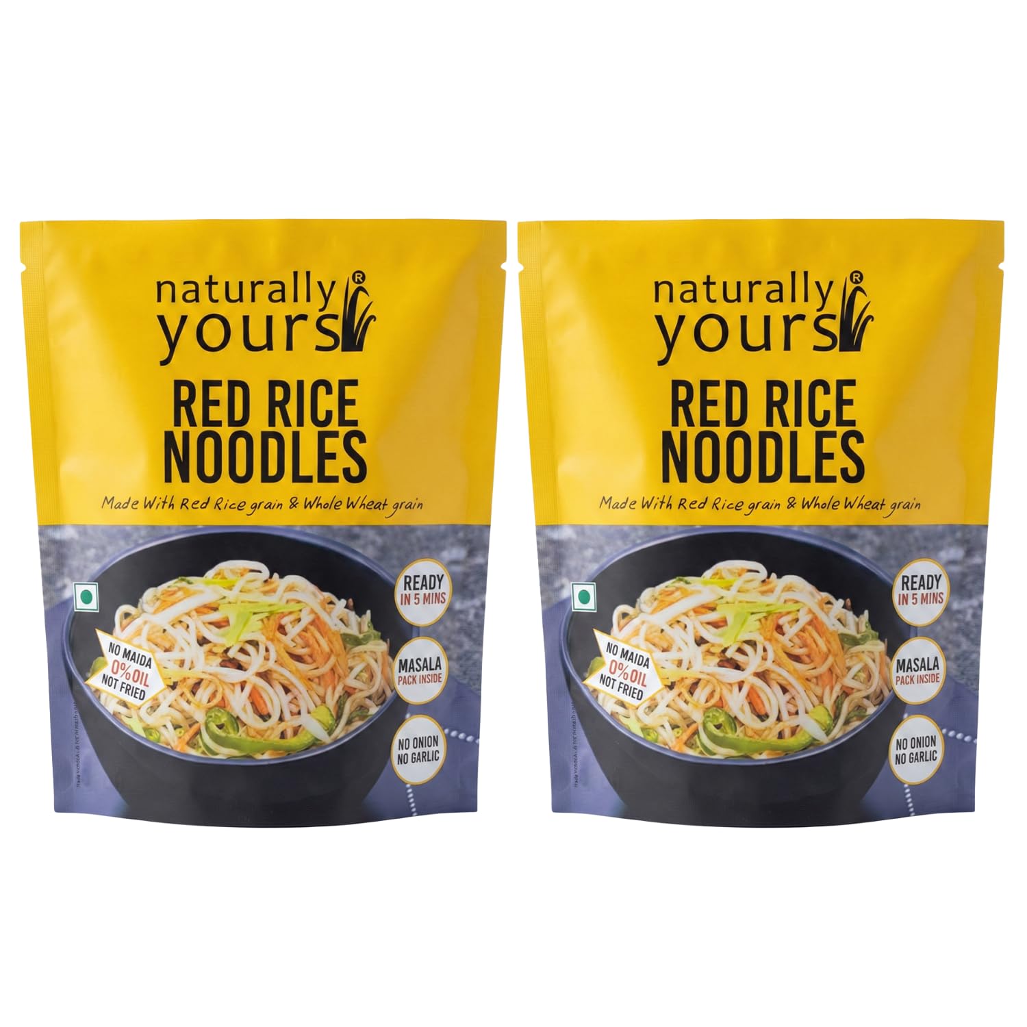 Naturally Yours Red Rice Hakka Noodles | No Maida, Non-Fried, Vegan, Preservative Free | No Onion No Garlic, Jain Friendly | High Iron, Antioxidants & Fiber | Healthy & Easy to Digest | 180g Pack of 2