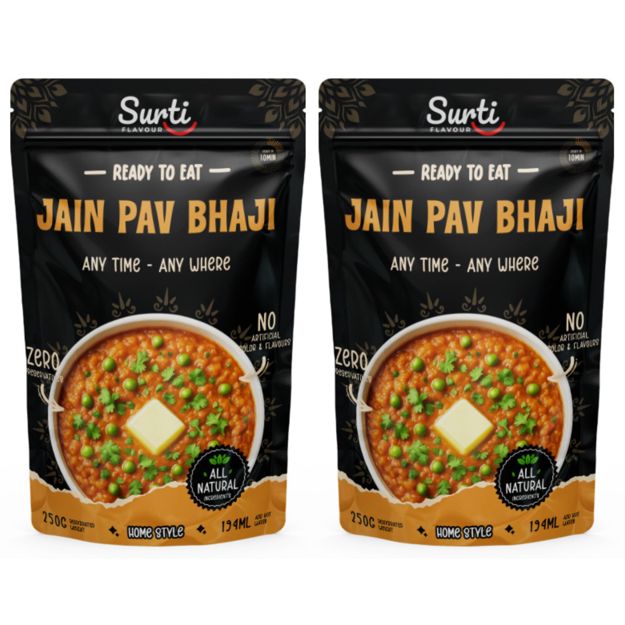 Surtiflavour Authentic jain Pav Bhaji 250 gram Indian Culinary Delight Instant Ready-to-Eat Jain Dish | Gluten-Free | Preservative-Free | Just Add Hot Water | Rich Taste & Aroma (Pack of 2)