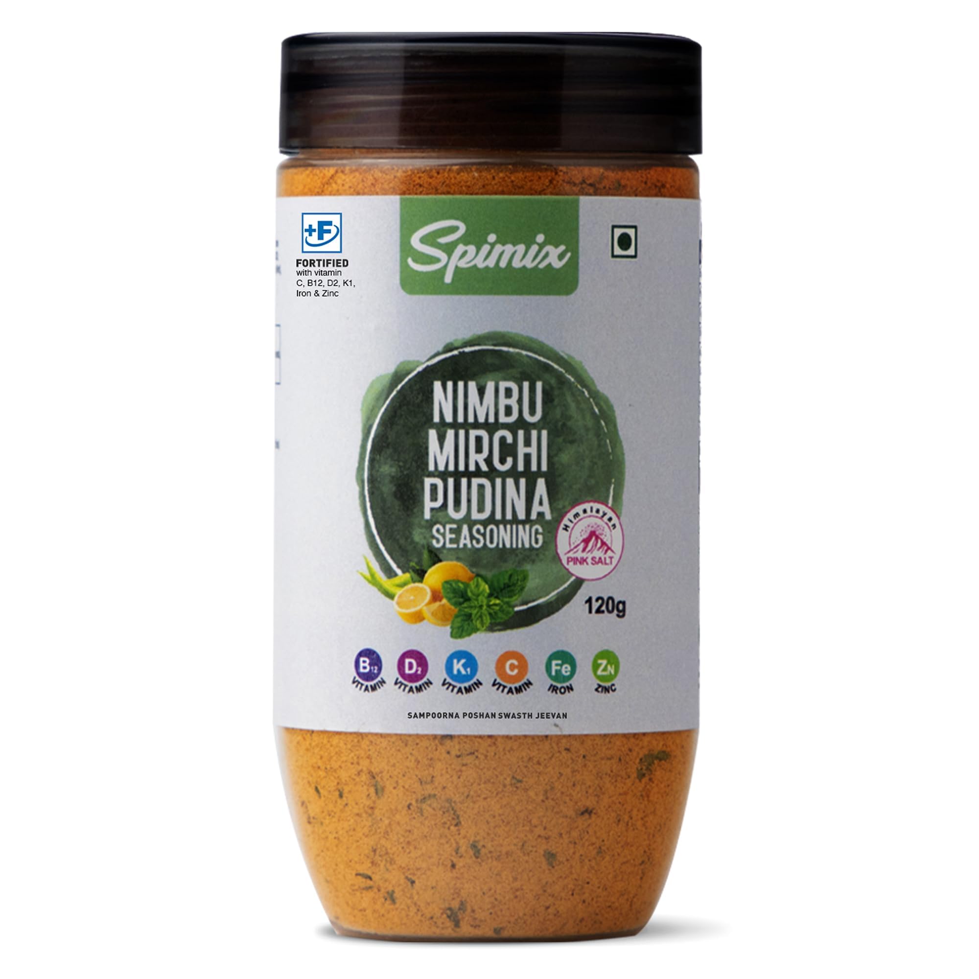 SPIMIX Nimbu Mirch Pudhina Seasoning | Tangy & Spicy Masala | 120g | Sprinkle on Chaat, Salads & Raita | For Grilled Fish, Lemon Chicken & Eggs | Himalayan Pink Salt | US FDA Approved