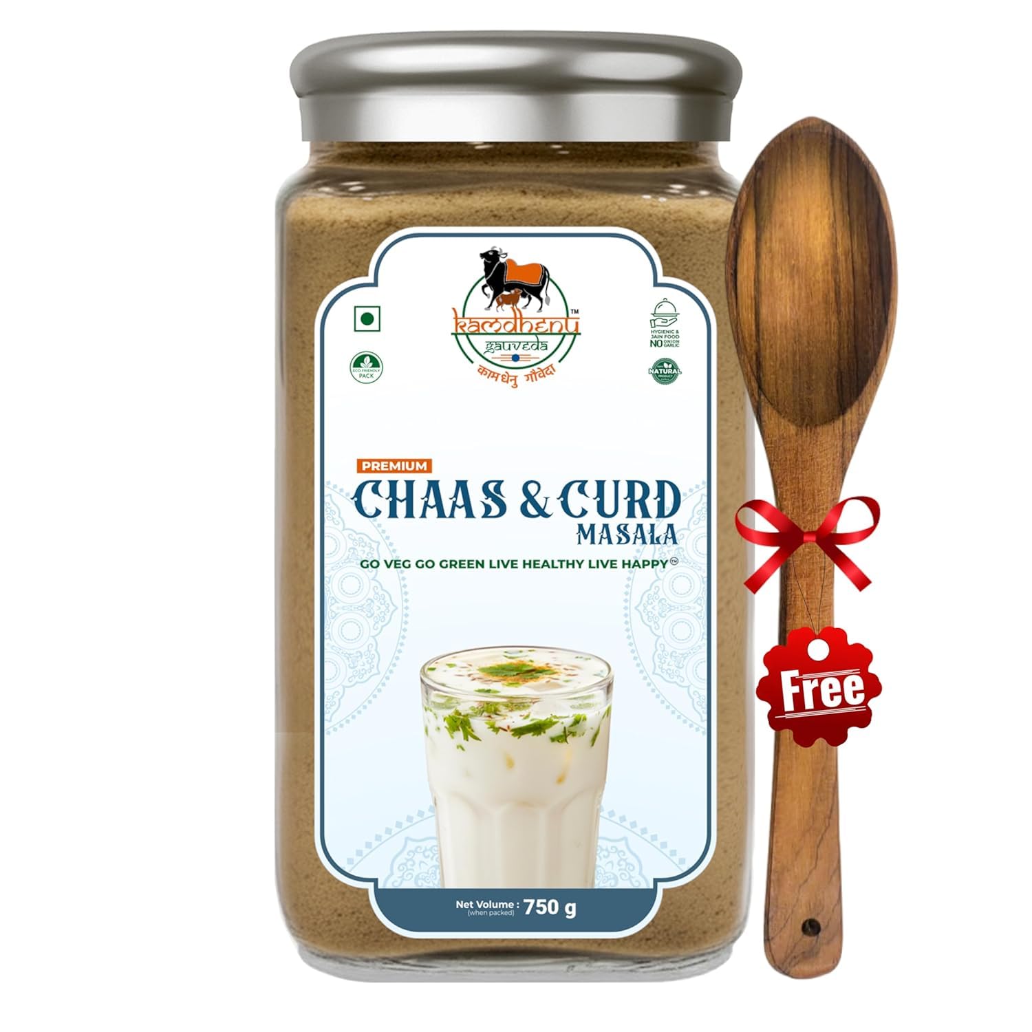 Satvik Sanatani Sawaminaryan, Jain, Vegan Tangy Street-Style Panjabi Chaas Masala| Gujarati Chaas Masala | Blend Natural Ingredients Cumin, Coriander, Pudina, Pink & Black Salt | No Preservatives | FSSAI Certified | No Onion No Garlic | Pack In Premium Organic Glass Jar With Steel Cap (750g Glass Jar, Chaas & Curd Masala)