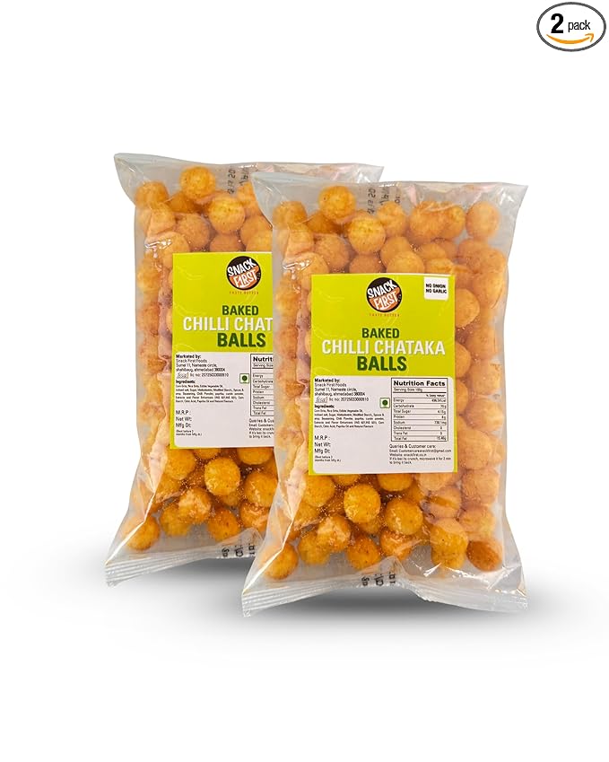 Snack First Chilli Chataka Balls, Corn balls, Combo of 2, No Onion No Garlic, Puffed Snack, Healthy Snack, Namkeen, 160g (80gx2)