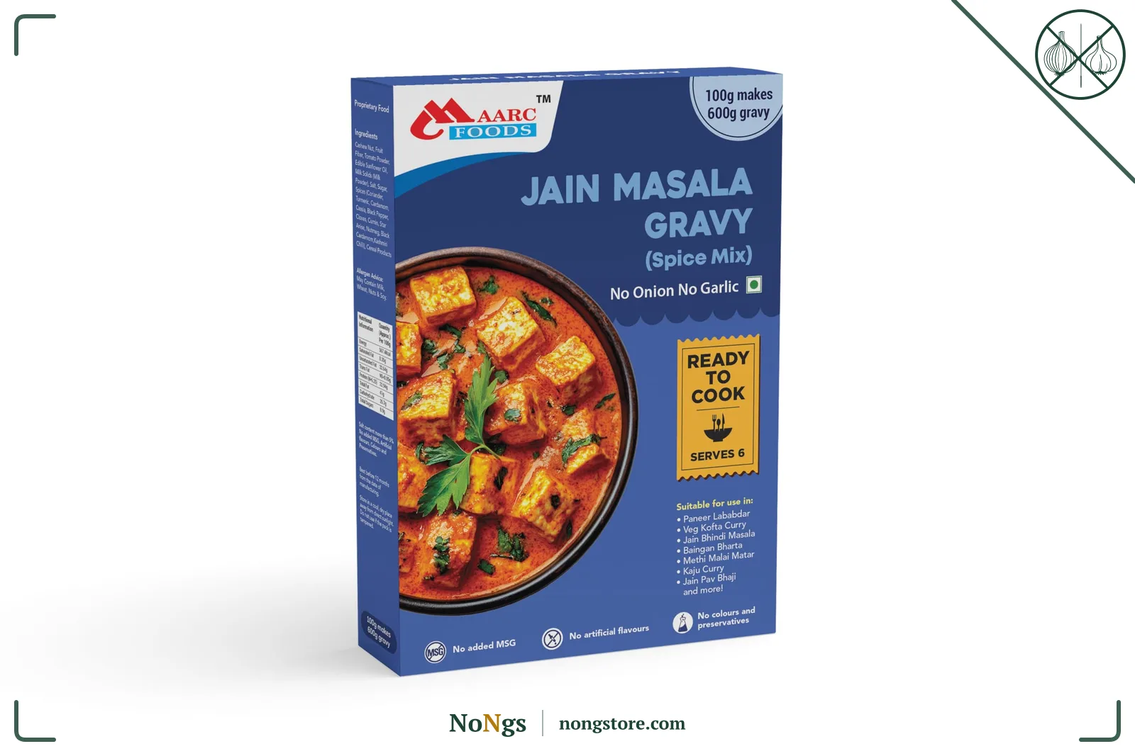 Maarc Jain Masala Gravy Base (No Onion, No Garlic, 100g. Spice Mix), Ready to Cook Base, 100g makes 600g, No Preservatives and Artificial Colours, Cashew Nut-Based