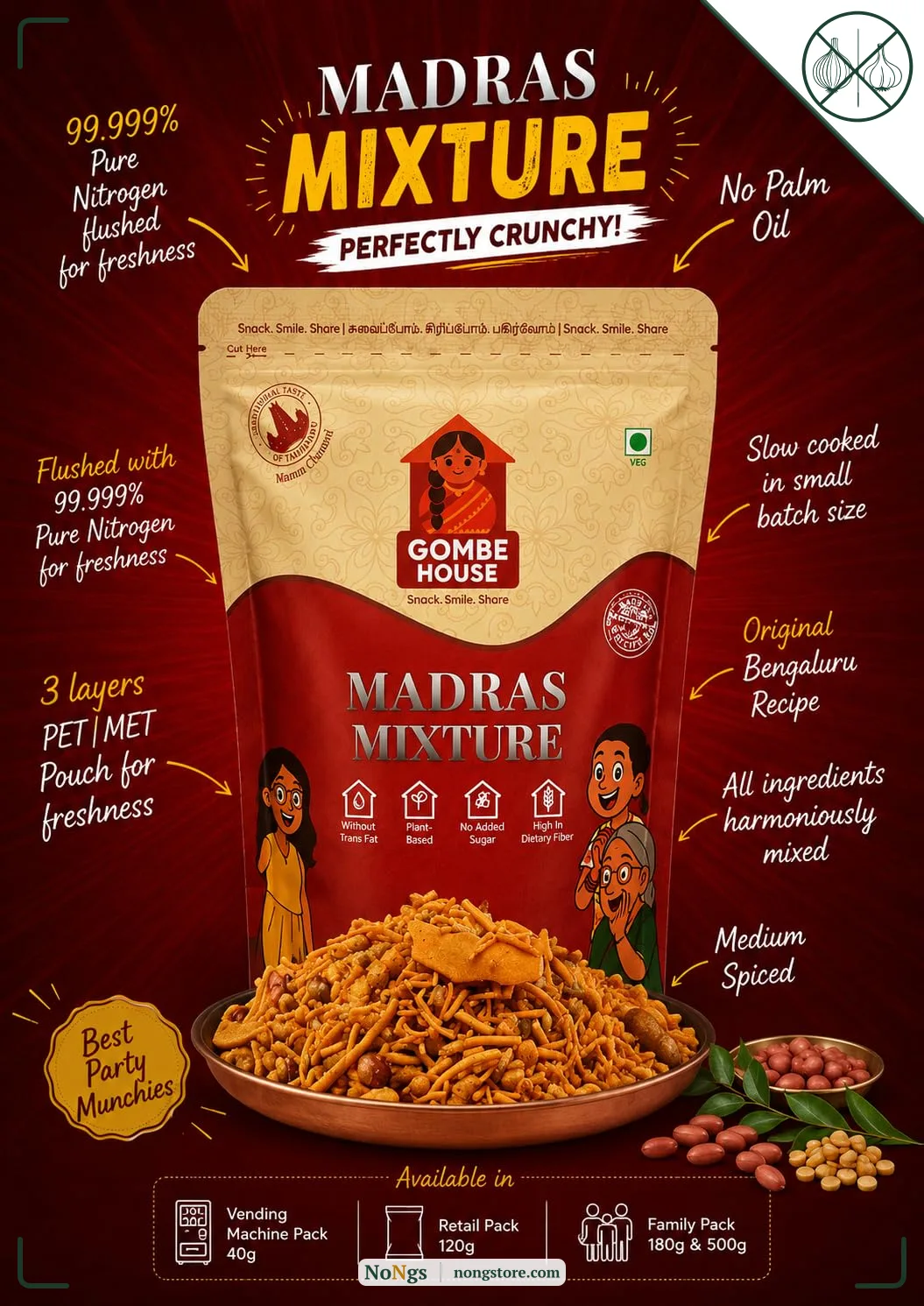 Gombe House Madras Mixture 120g Authentic South Indian Namkeen Snack Crispy & Flavorful Tea Time Savory No Palm Oil & No Preservatives Vegan Traditional Homemade Taste