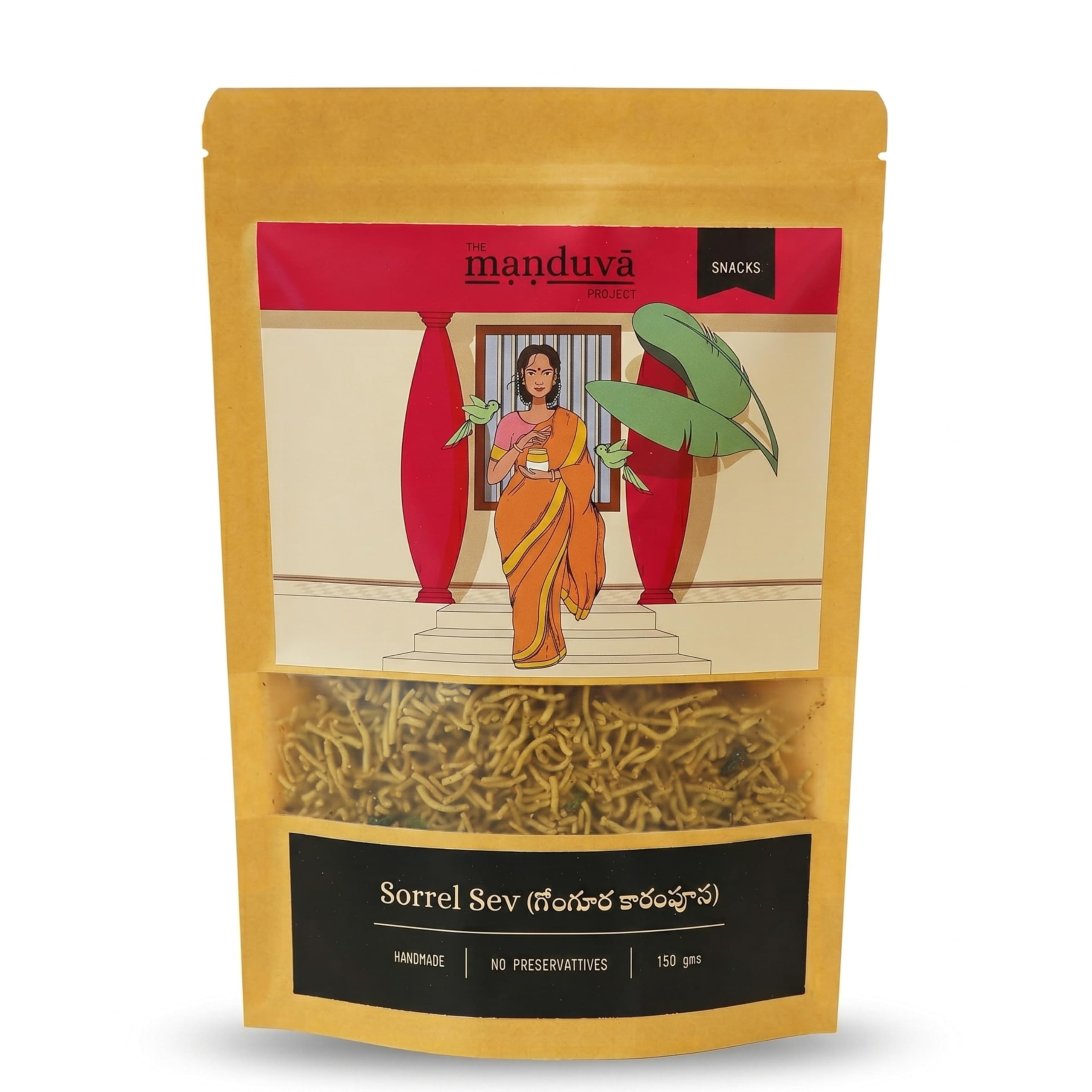 The Manduva Project Andhra Sorrel Sev Namkeen 150g | Jain No Onion No Garlic | Authentic Gongura Leaves Sev Namkeen | Crunchy Snack | Handmade Traditional Recipe | No Preservatives