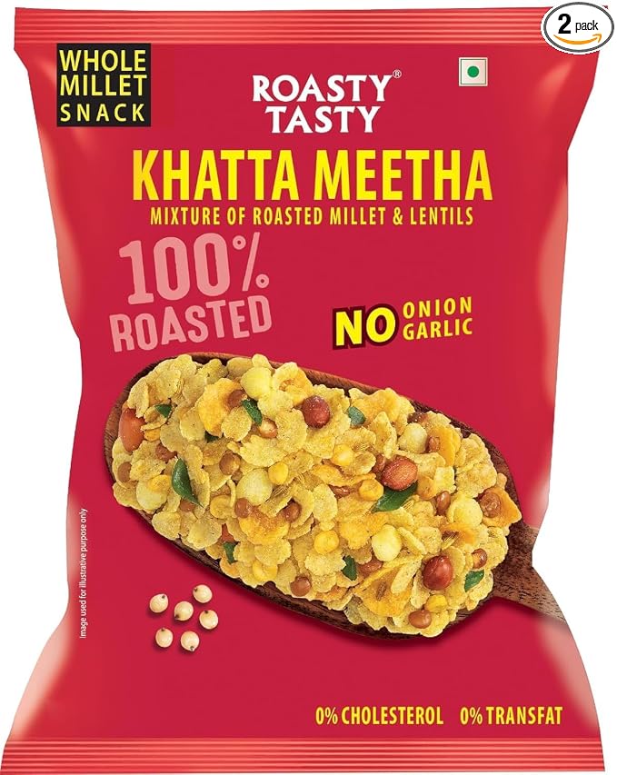 Roasty Tasty Khatta Meetha Roasted Millet Namkeen Snack 200g Pack of 2 | Oil-Free, Millet Snack For Kids | No Onion, No Garlic | Healthy Snacks