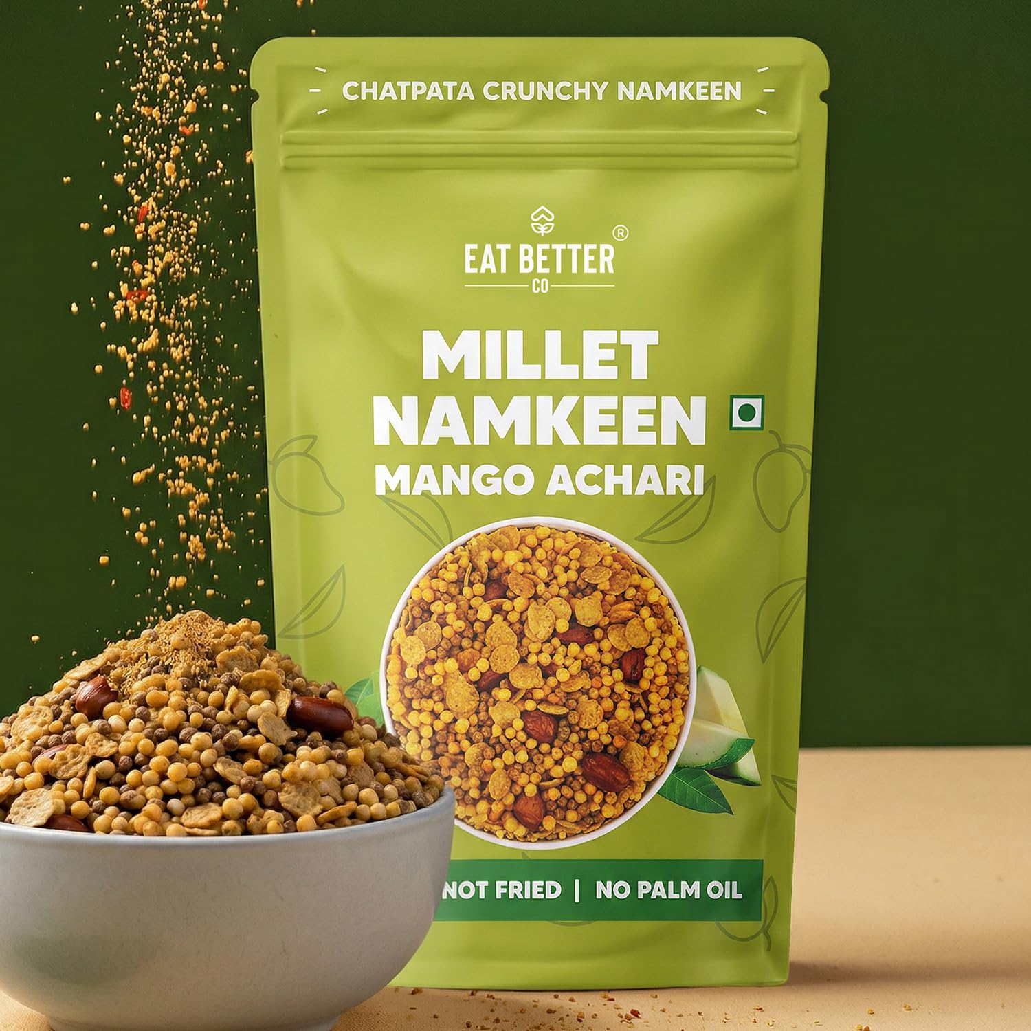 Eat Better Co – Millet Namkeen – Mango Achari – Chatpata, Healthy Namkeen Snack – Roasted, Not Fried | No Palm Oil | Healthy Replacement of Chips & Bhujia – 100 grams