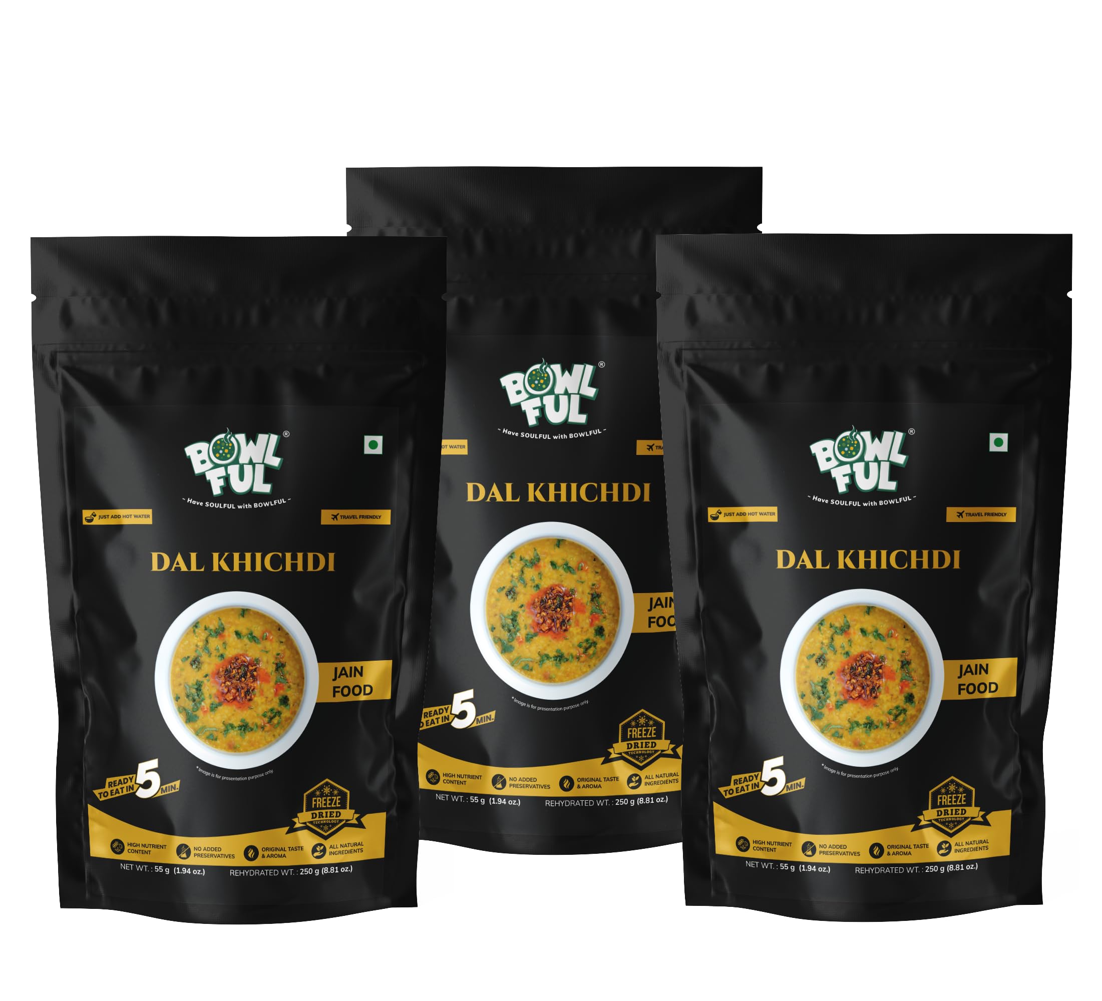 Bowlful Jain Schezwan Rice | Ready-to-Eat Meal | No Onion No Garlic | Spicy Indo-Chinese Rice | Natural Ingredients | 70g Net Weight (250g After Rehydration) | Pack of 3 | No Added Preservatives & Colours | Microwaveable