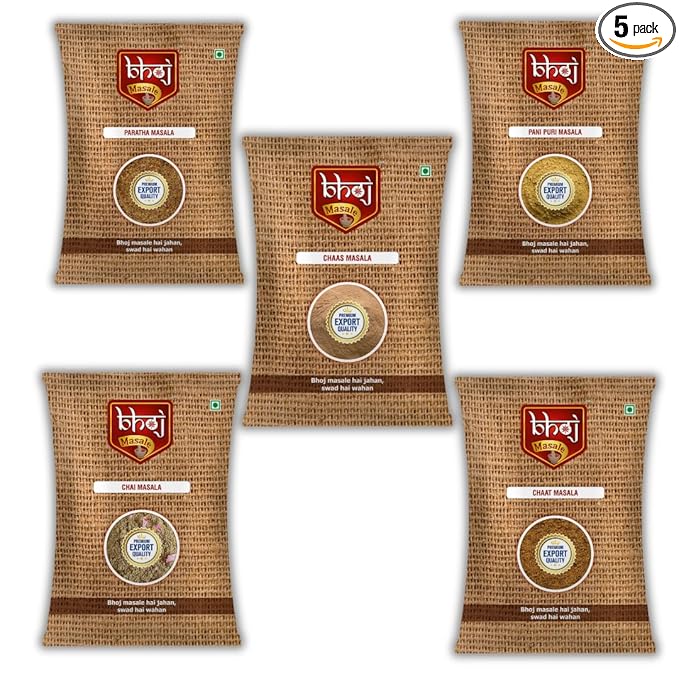 Bhoj Masale Chai, Chaas, Chaat, Paratha And Panipuri Masala Powder Combo Pack 100GM Each | Top Up Masale For Kitchen. No Colour No Preservatives No Onion No Garlic (Jain Masala)
