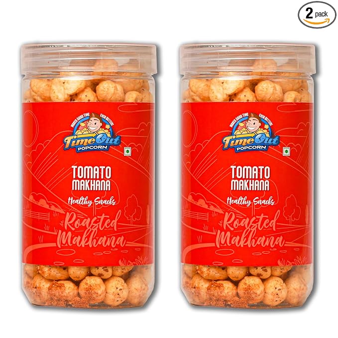Time Out Popcorn Tomato Jain Roasted Makhana, Fasting Friendly, Plant-Based, Gluten-Free Snack, Pack of 2 x 70g