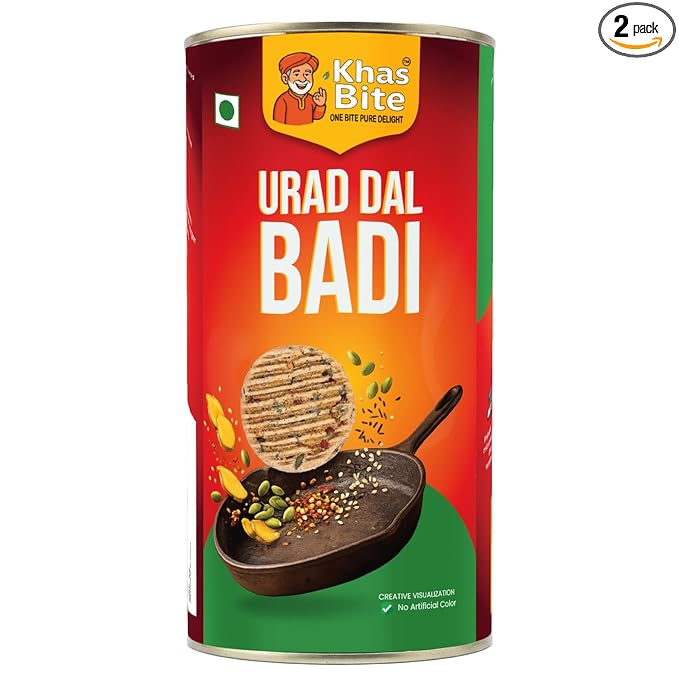 KhasBite Urad Dal Badi Traditional Indian Lentil Nuggets Made from Split Black Gram Ready to Cook Ingredient for Curry Sabzi Fry Cooking Pack in Sealed Tin Container Hygienic Packaging 150g Pack 2