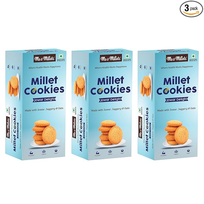 ME & MILLETS Cookies Jowar Delight (75g X 3) - Delicious Millets Biscuits, Rich In Fiber & Protein, Healthy Tea Snack (Jain Friendly)