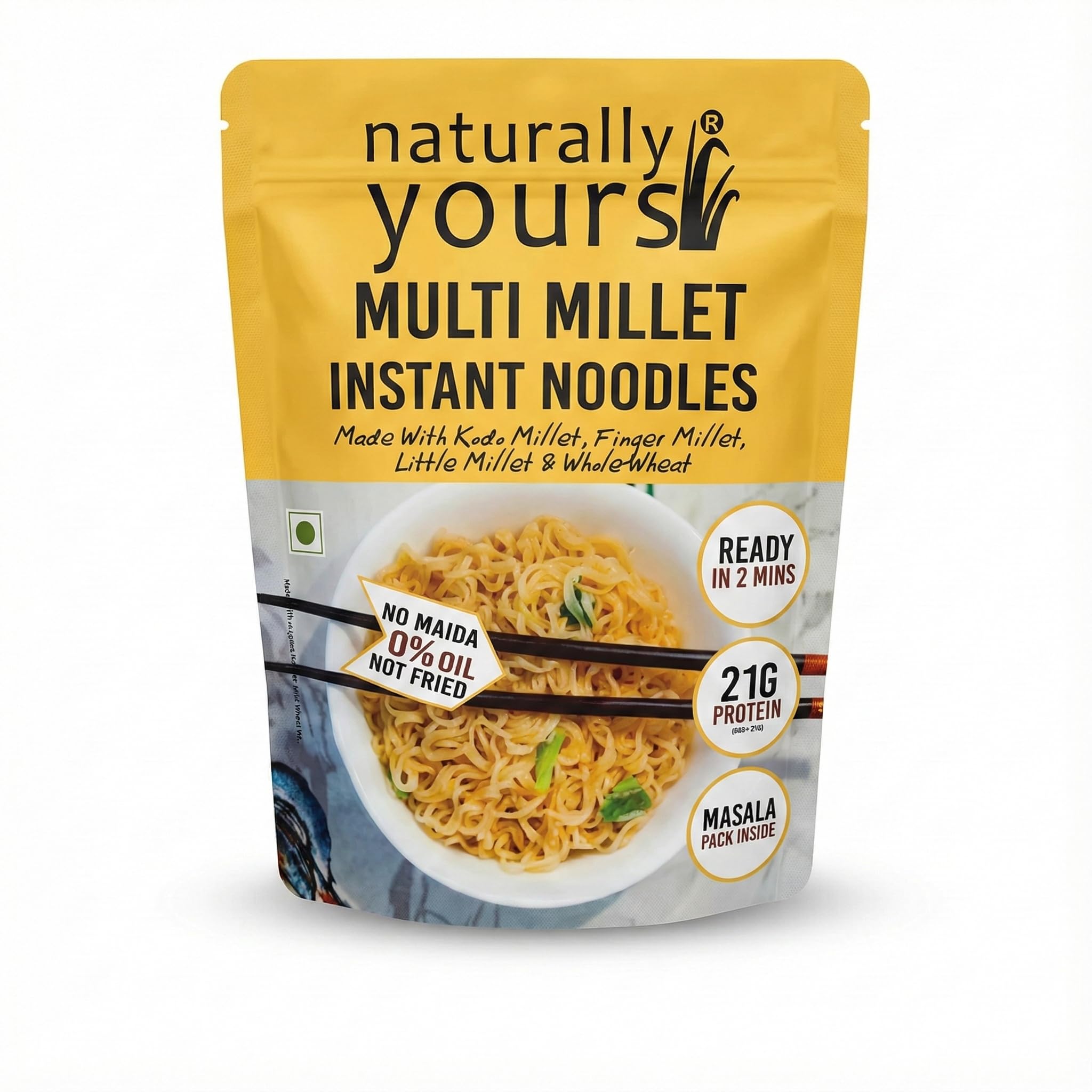 Naturally Yours Multi Millet Instant Noodles 175g | Kodo & Little Millet + Whole Wheat | 21g Protein | High Fiber | No Maida | Non-Fried | No Onion No Garlic Jain-Friendly | Tastemaker | Pack of 1