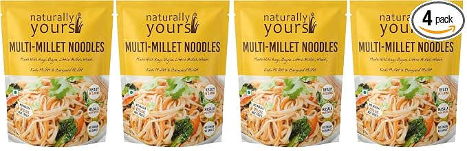 Naturally Yours Multi Millet Hakka Noodles | Ragi, Bajra, Little, Kodo & Barnyard Millet with Whole Wheat | No Maida, No Onion No Garlic, Jain Friendly, Vegan, Preservative Free | 180g Pack of 4