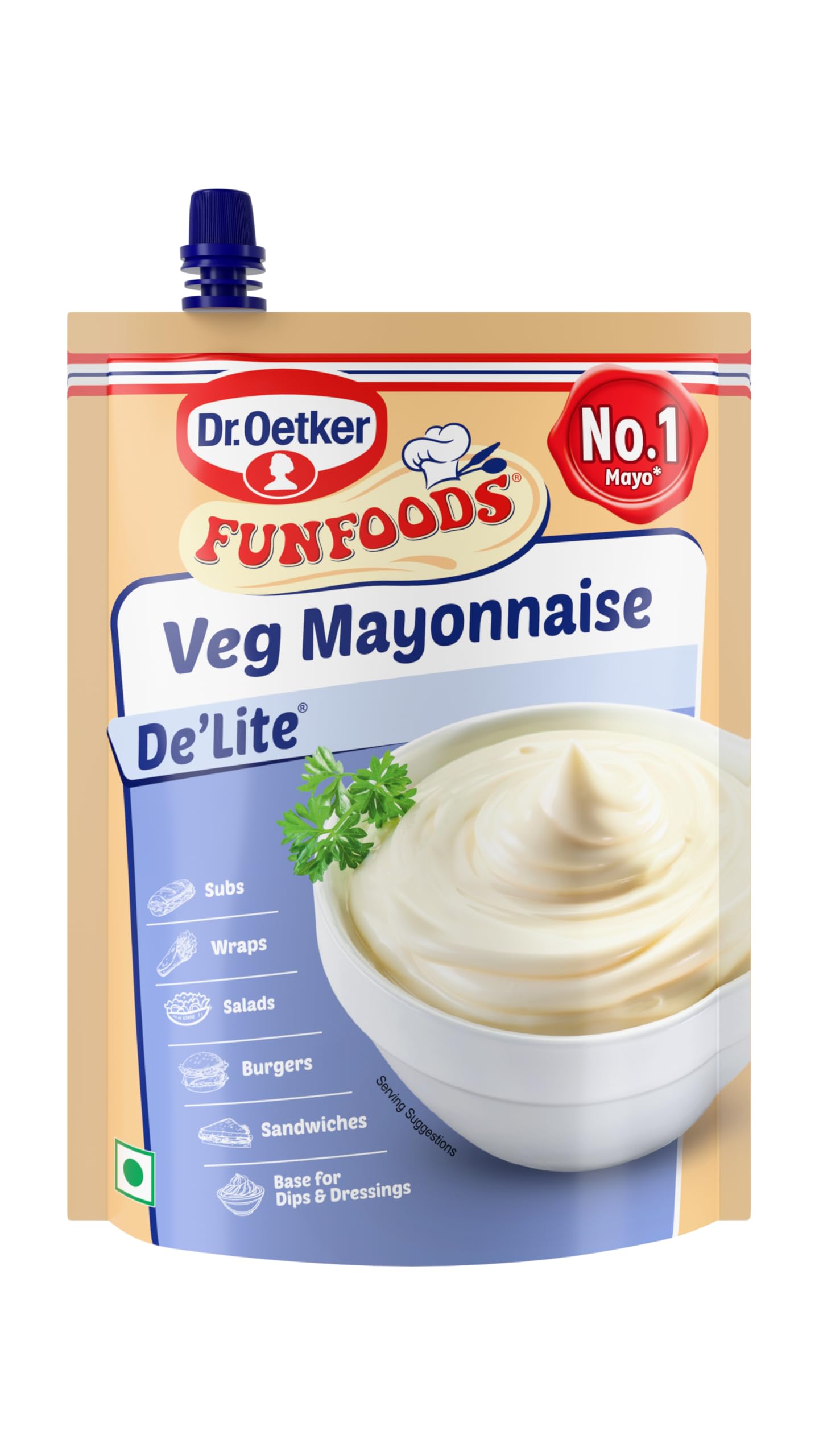 Dr. Oetker FunFoods Veg Mayonnaise De’lite 750g | Low Calorie Eggless Mayo | Creamy & Light Tasting | No Cholesterol or Trans Fat | Ideal for Sandwiches, Burgers, Wraps, Salads & Dips