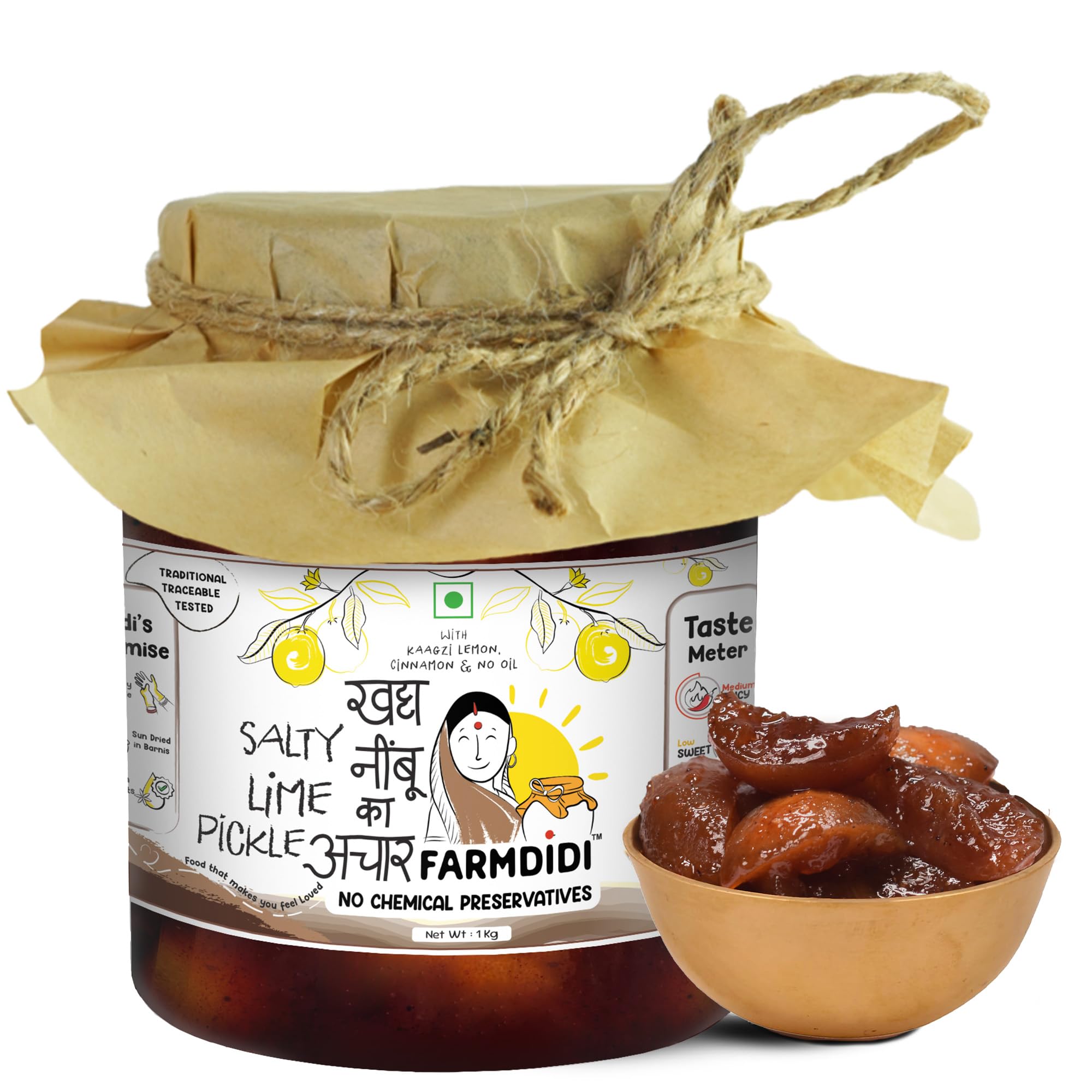 FarmDidi Salty Lemon Pickle 1 kg in Fresh | Homemade Oil-Free Nimbu ka Achar with No Onion or Garlic | Traditional Lemon Sour Pickle | Grandma’s Taste, Indian Homemade Achar