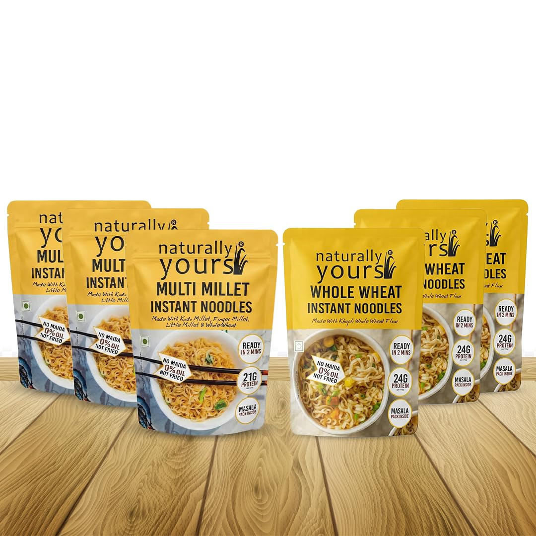 Naturally Yours Instant Noodles Combo | Khapli Whole Wheat & Multi Millet Variety Pack | Maida Free, High Protein & Fiber | Steam Dried, Non Fried | No Onion No Garlic, Jain Friendly | 175g x 6 Pack