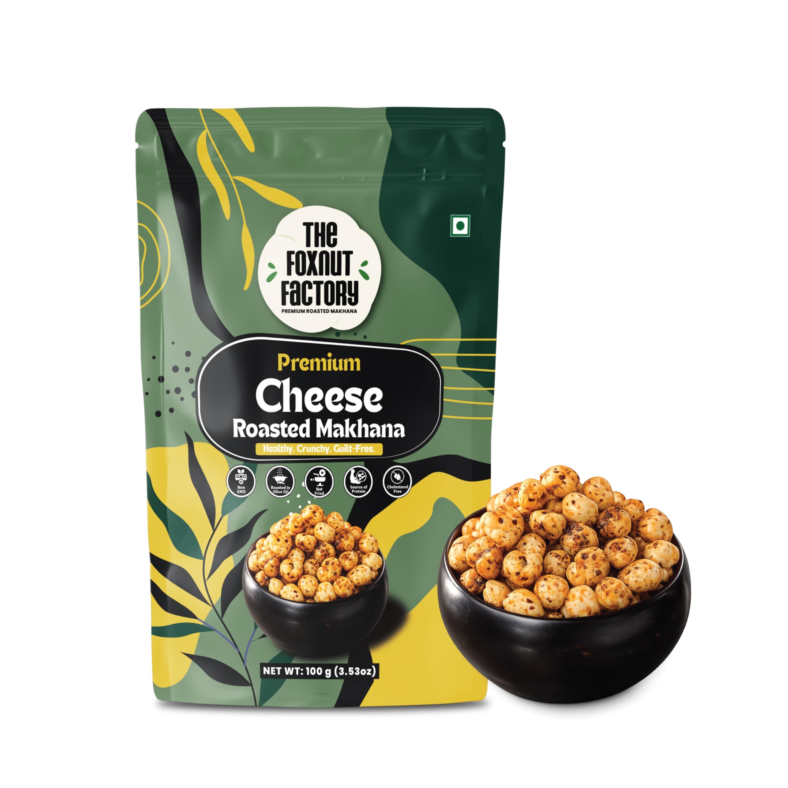The Foxnut Factory Cheese Roasted Makhana 100g (3.53oz) – Crunchy and Tasty Fox Nuts (Lotus Seeds), Ready-to-Eat, Gluten-Free Vegetarian, Plant Based, Not Fried Healthy travel friendly Snack Brand: The Foxnut Factory