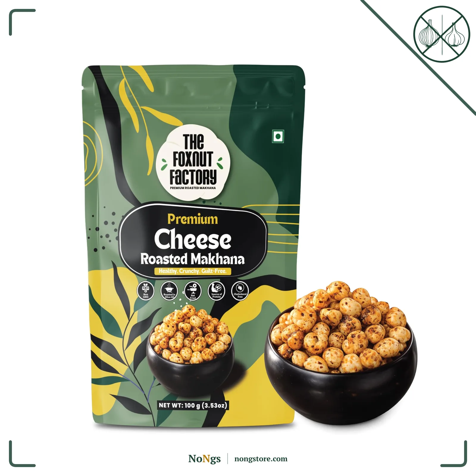 The Foxnut Factory Cheese Roasted Makhana 100g (3.53oz) – Crunchy and Tasty Fox Nuts (Lotus Seeds), Ready-to-Eat, Gluten-Free Vegetarian, Plant Based, Not Fried Healthy travel friendly Snack Brand: The Foxnut Factory